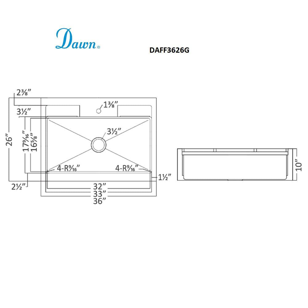 Dawn Flush Mount Apron Front Sink with Black Glass Panel Decorated DAFF3626G