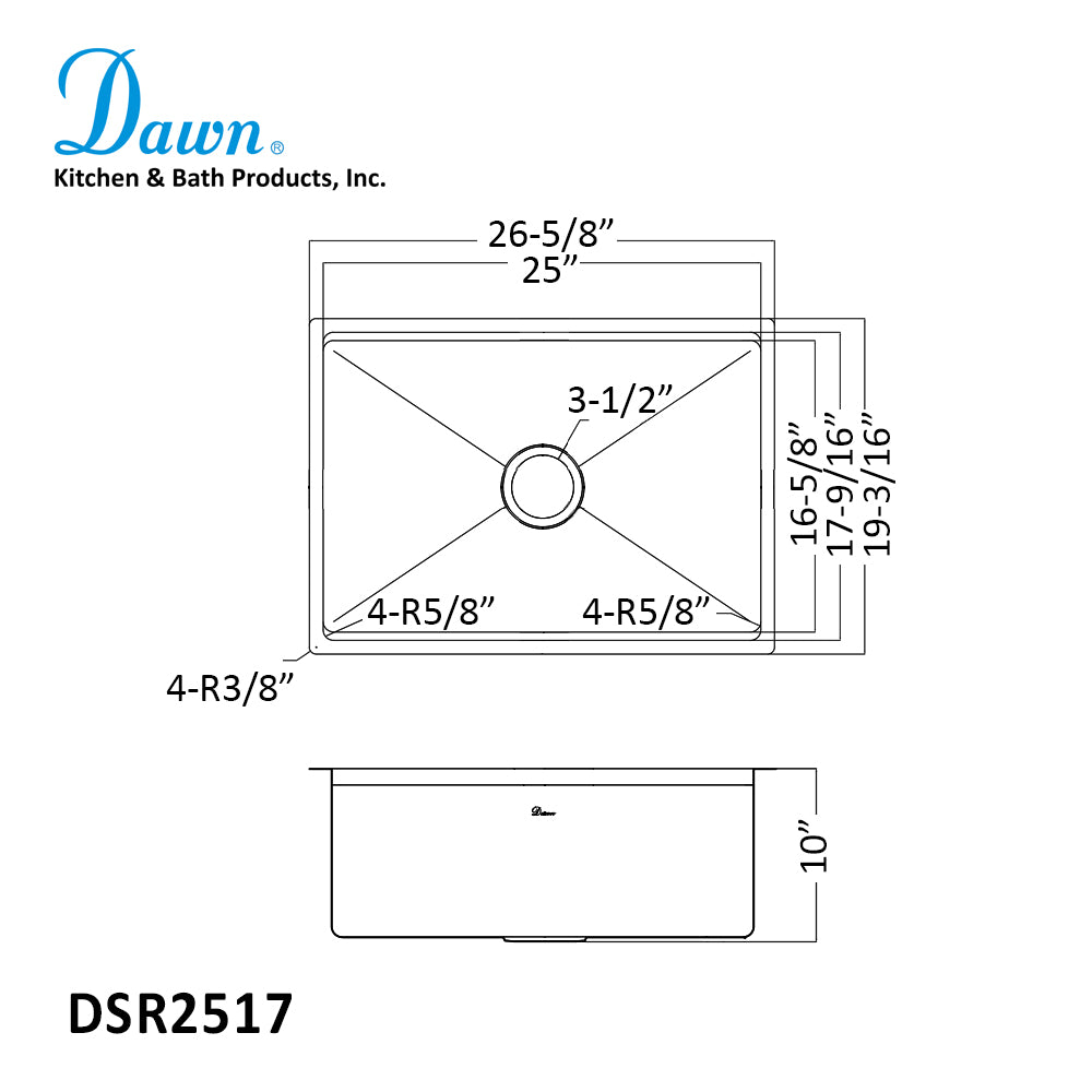 Dawn Undermount Single Bowl Kitchen Sink DSR2517