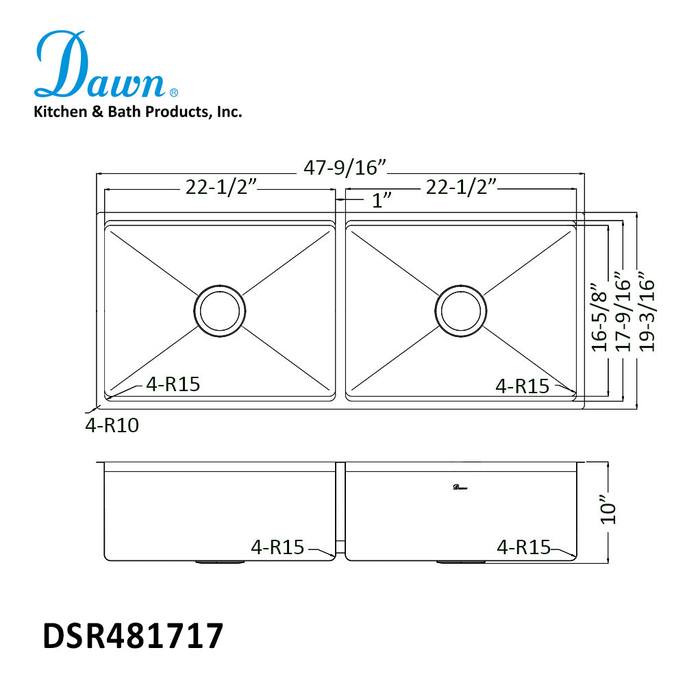Dawn Undermount Double Bowls Kitchen Sink DSR481717