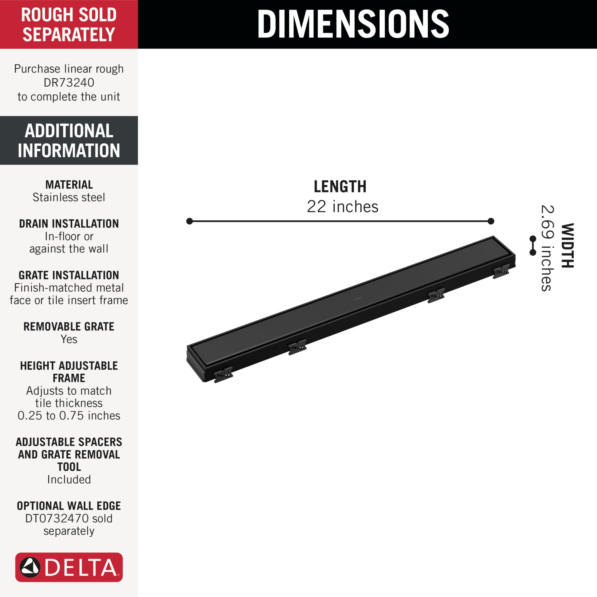 Delta Other 24" Reversible Linear Shower Drain Trim