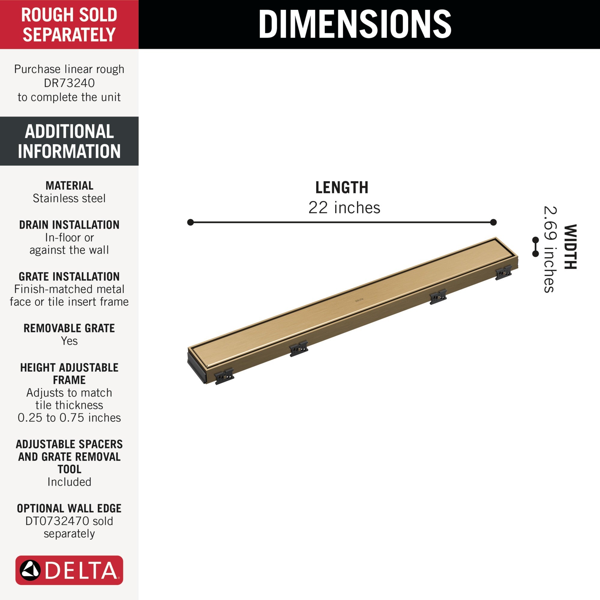 Delta Other 24" Reversible Linear Shower Drain Trim