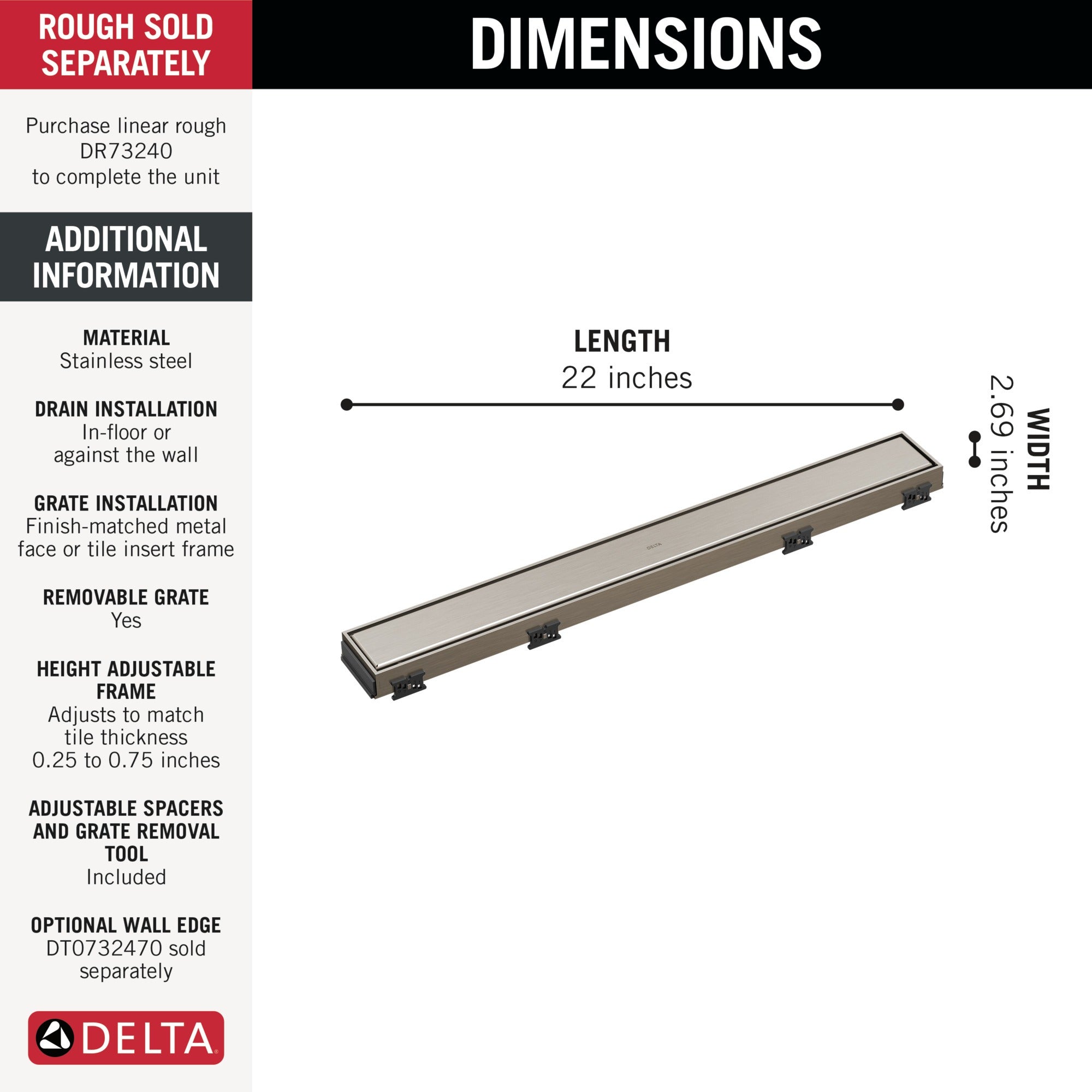Delta Other 24" Reversible Linear Shower Drain Trim