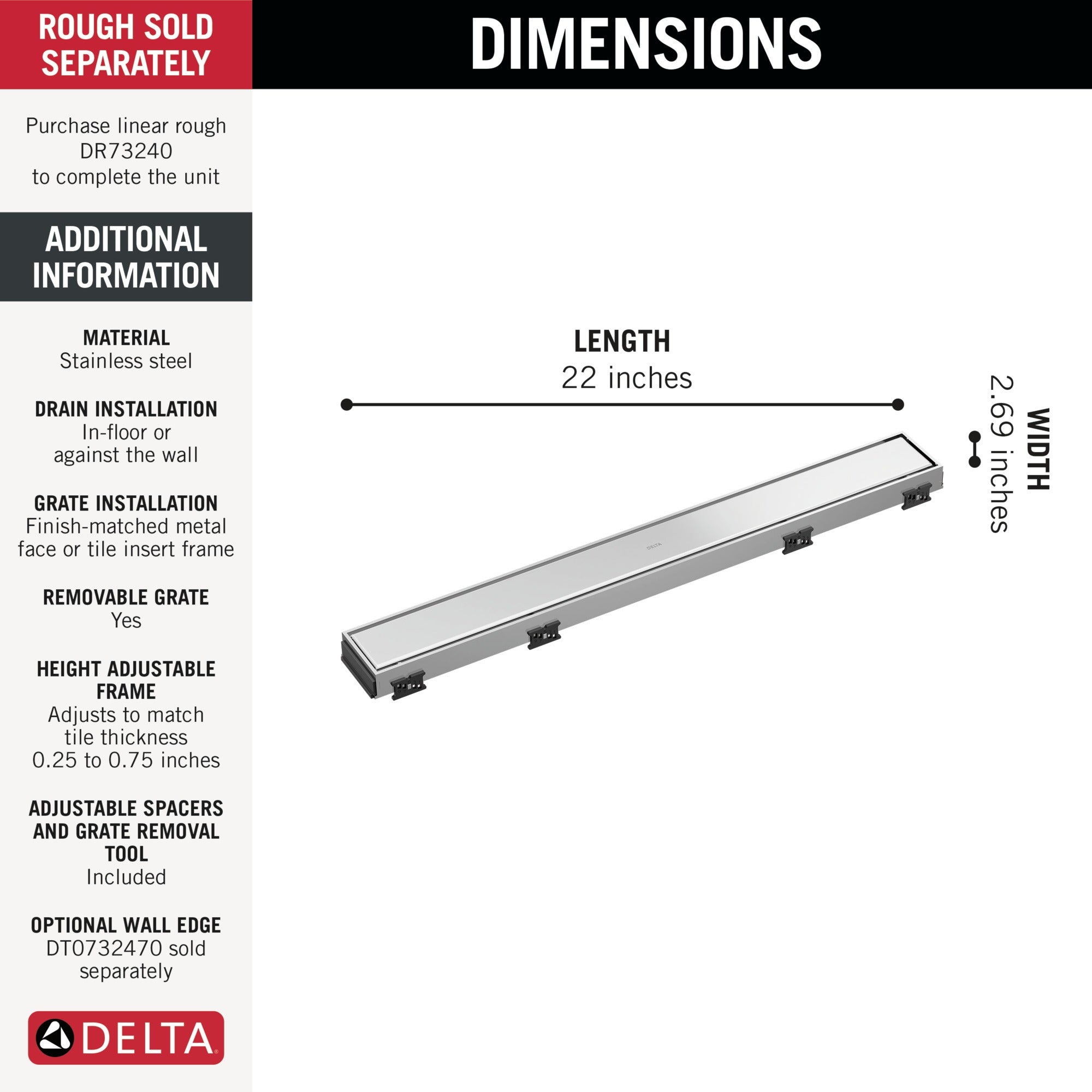 Delta Other 24" Reversible Linear Shower Drain Trim