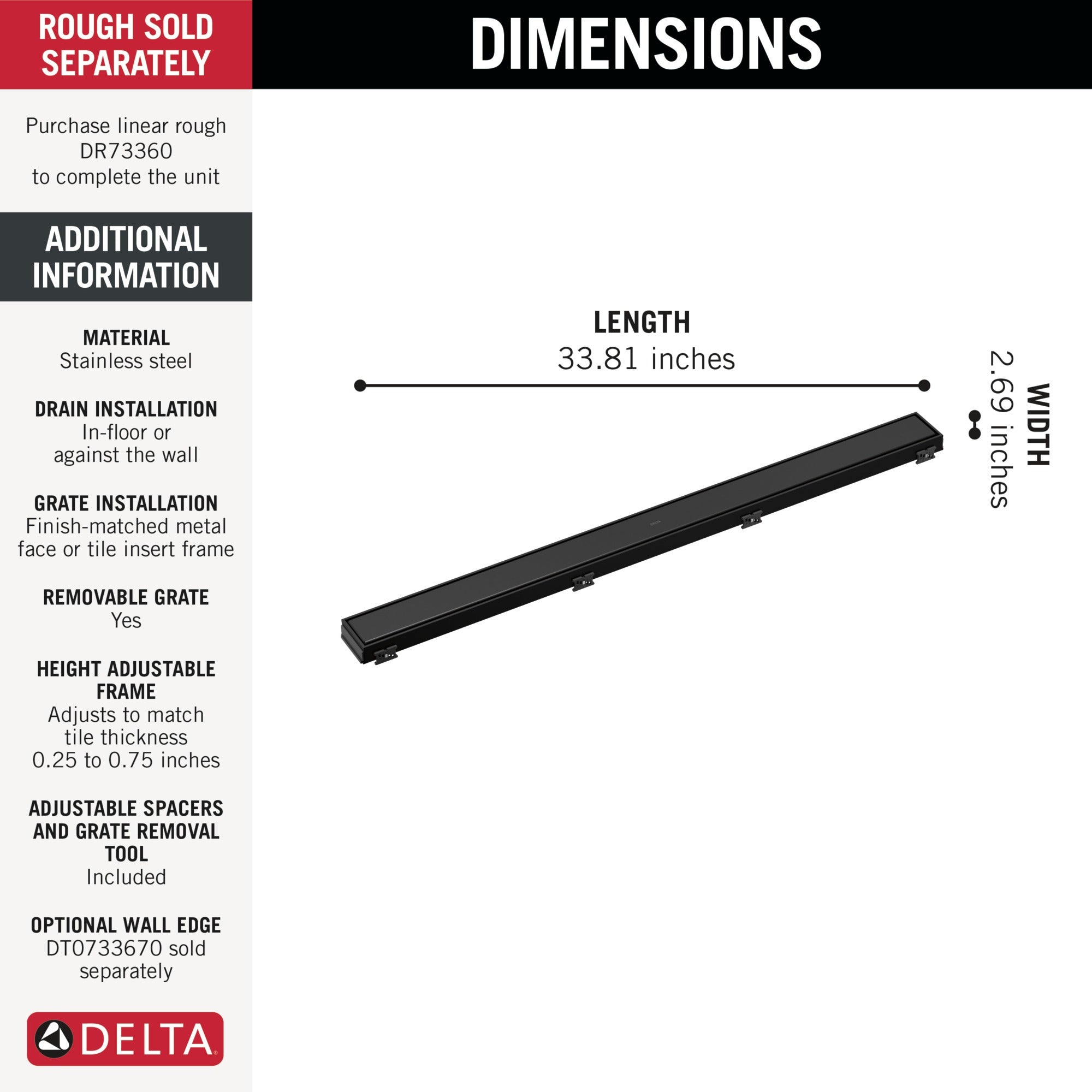 Delta Other 36" Reversible Linear Shower Drain Trim