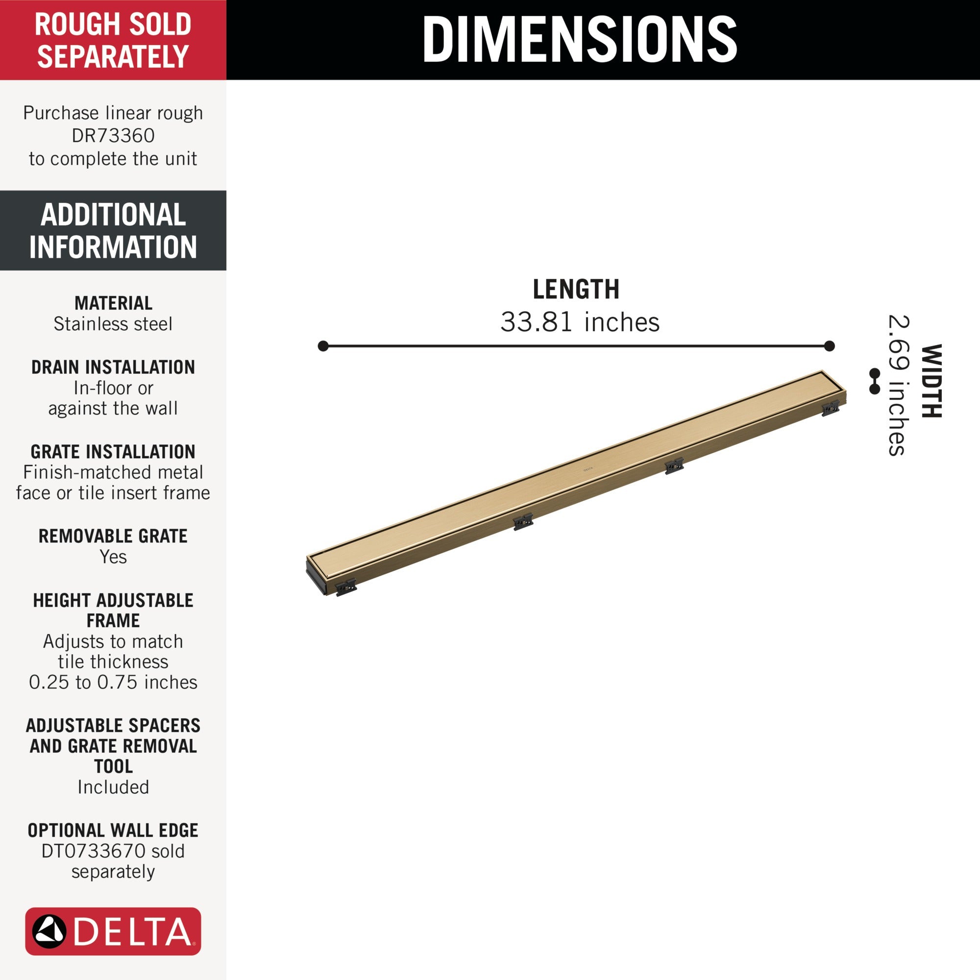 Delta Other 36" Reversible Linear Shower Drain Trim
