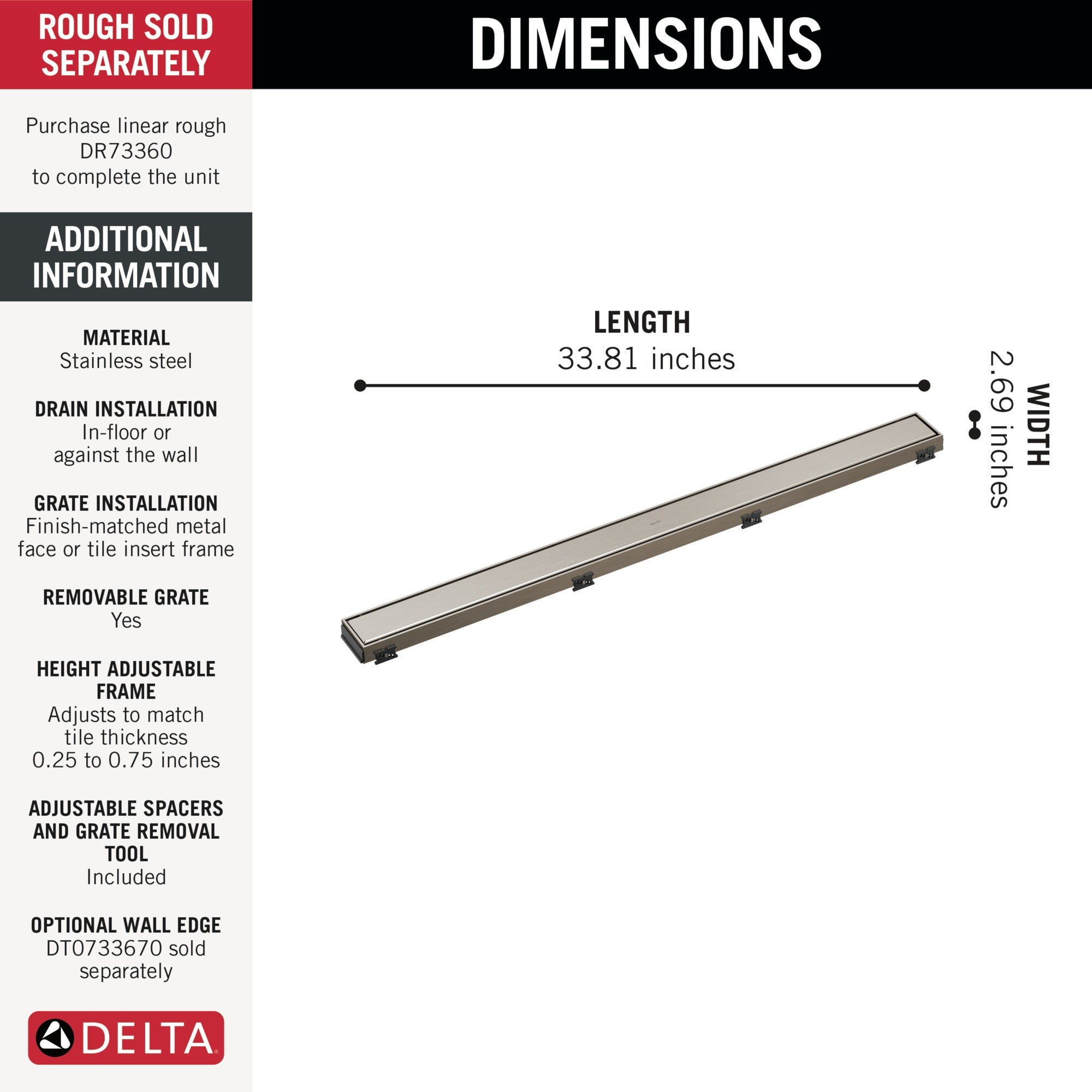 Delta Other 36" Reversible Linear Shower Drain Trim