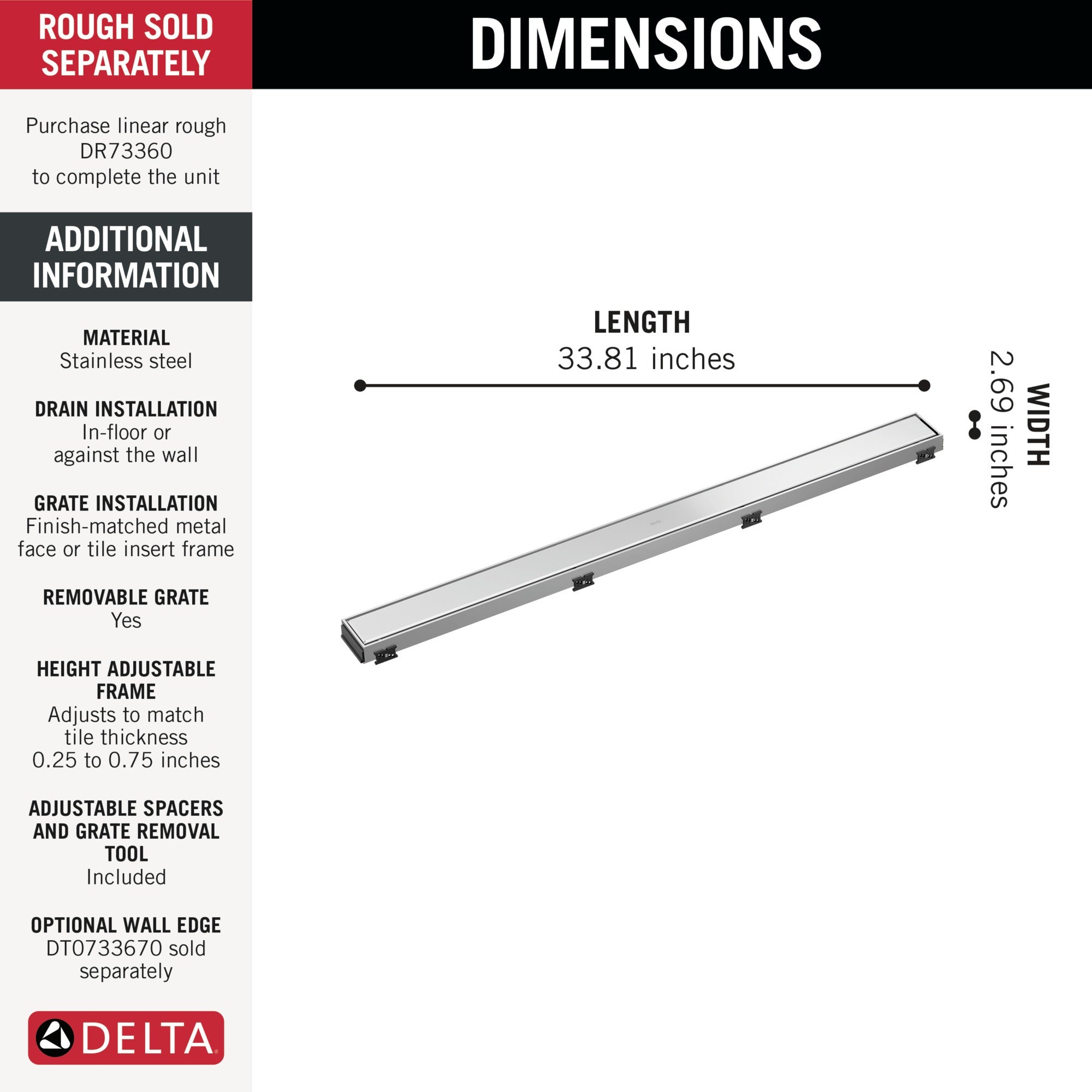 Delta Other 36" Reversible Linear Shower Drain Trim