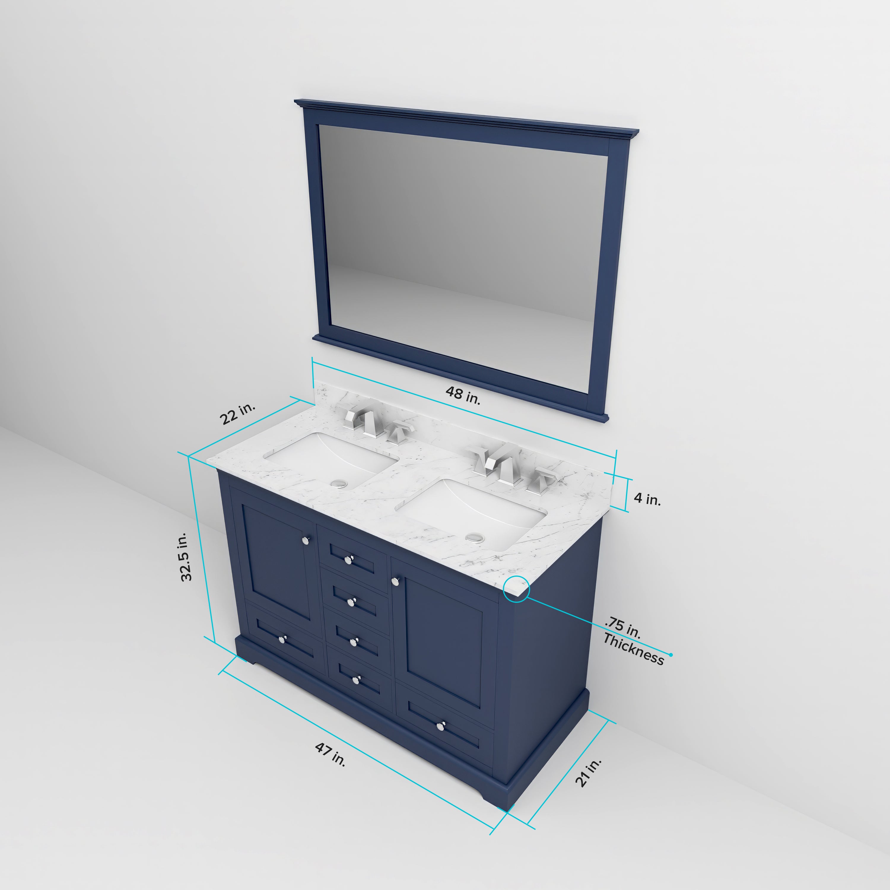 Dukes 48 in. W x 22 in. D Navy Blue Double Bath Vanity