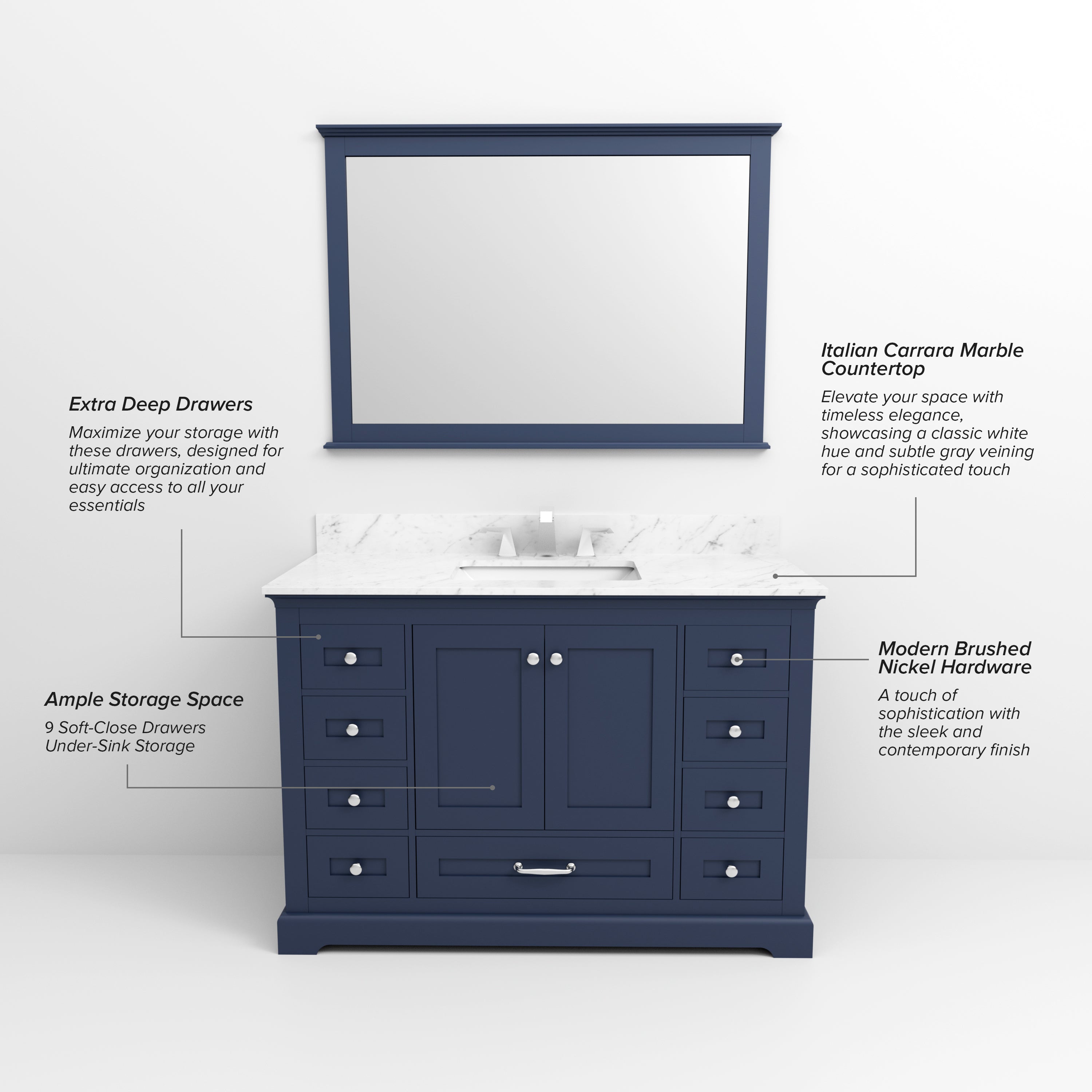 Dukes 48 in. W x 22 in. D Navy Blue Single Bath Vanity