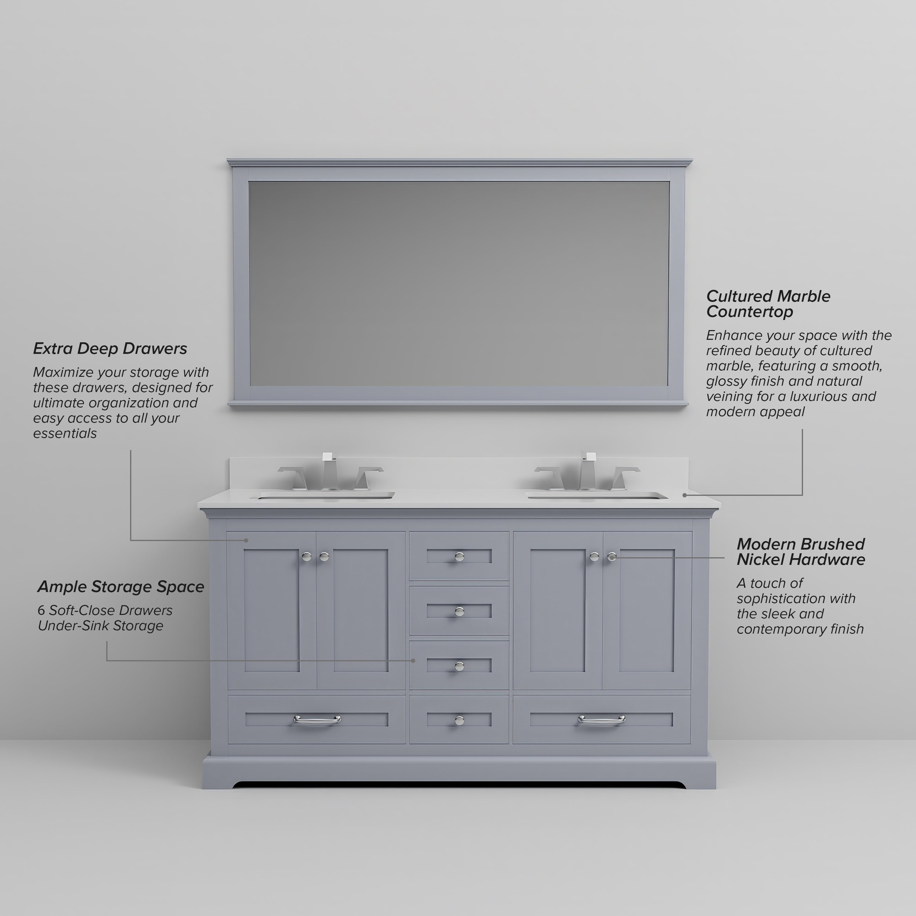 Dukes 60 in. W x 22 in. D Dark Grey Double Bath Vanity