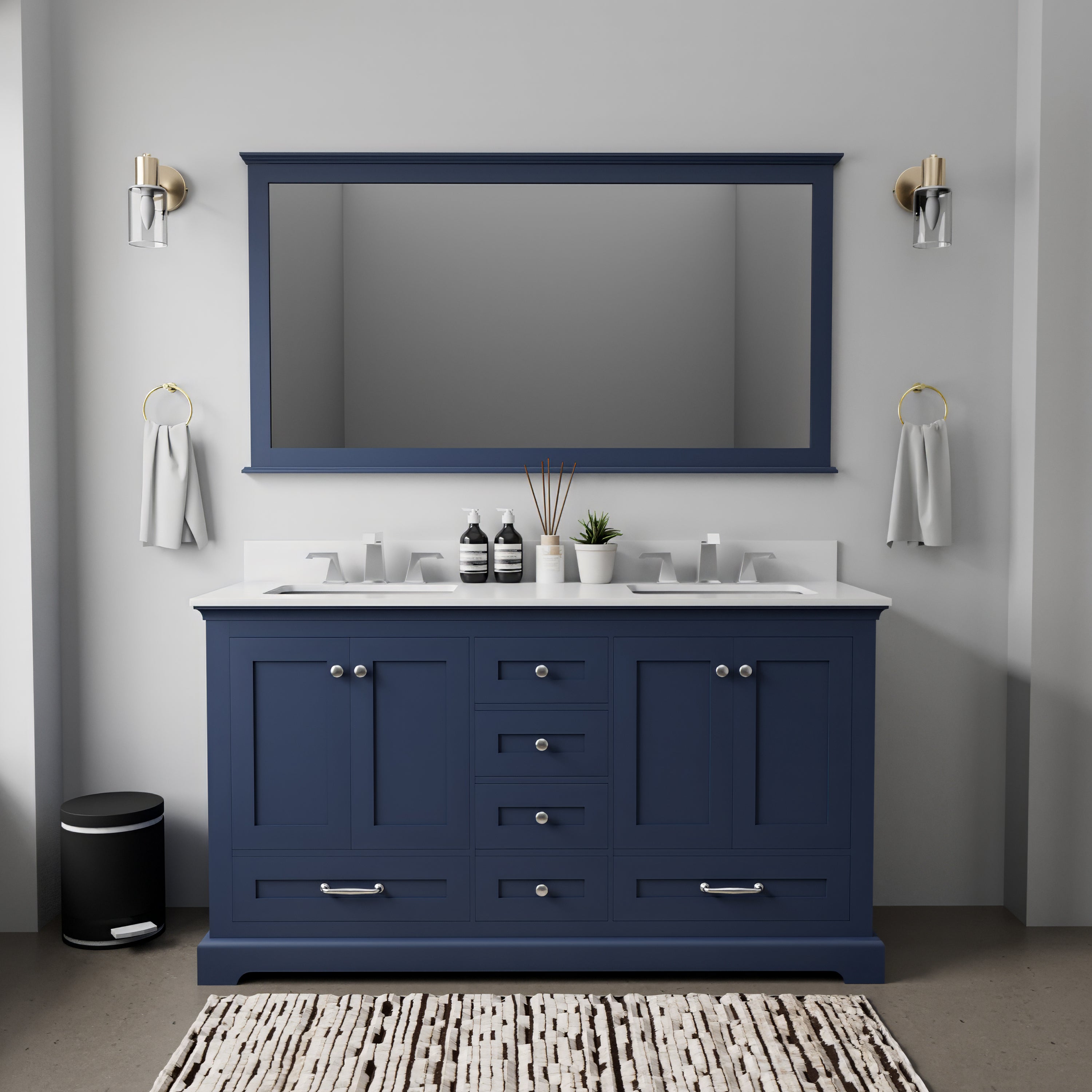 Dukes 60 in. W x 22 in. D Navy Blue Double Bath Vanity