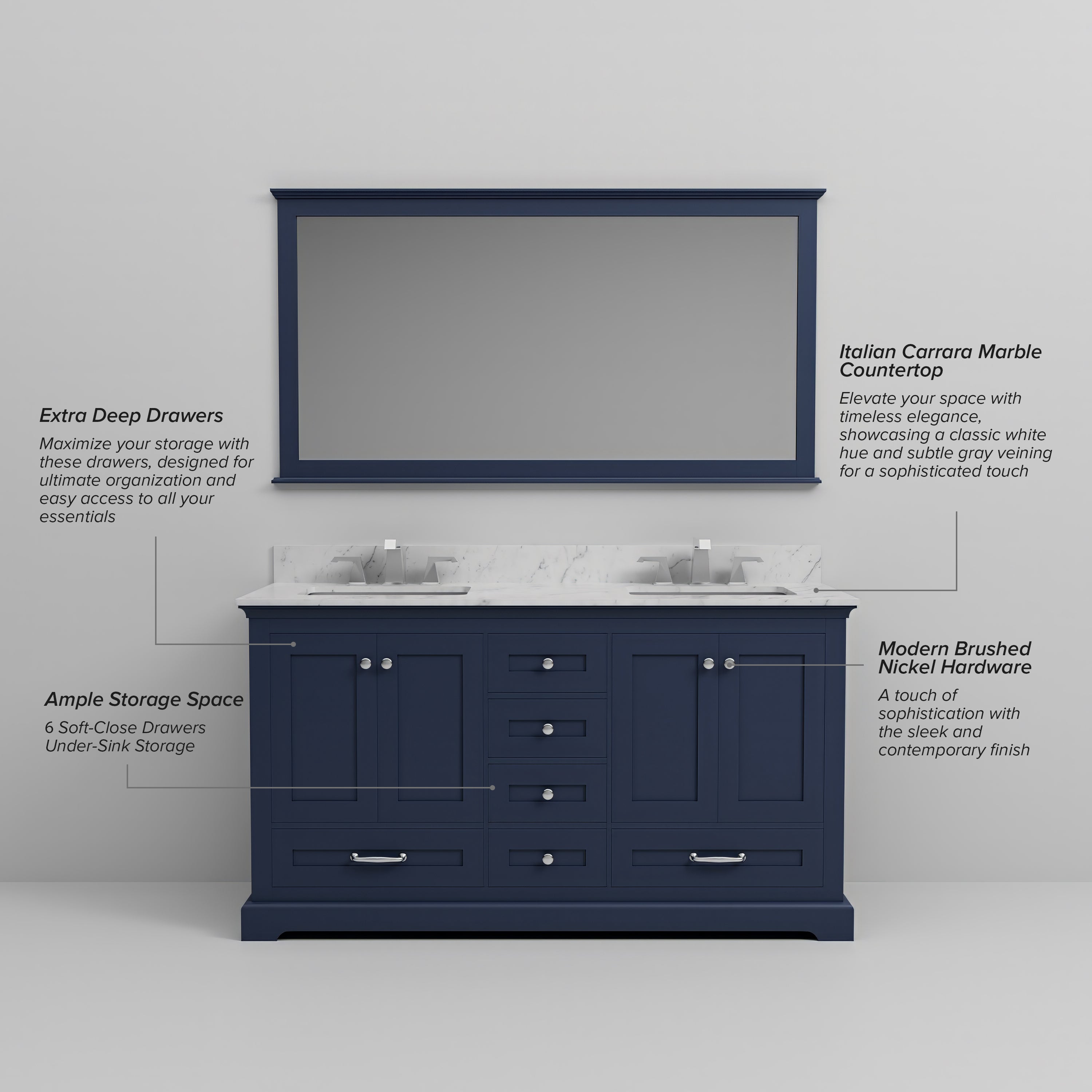 Dukes 60 in. W x 22 in. D Navy Blue Double Bath Vanity