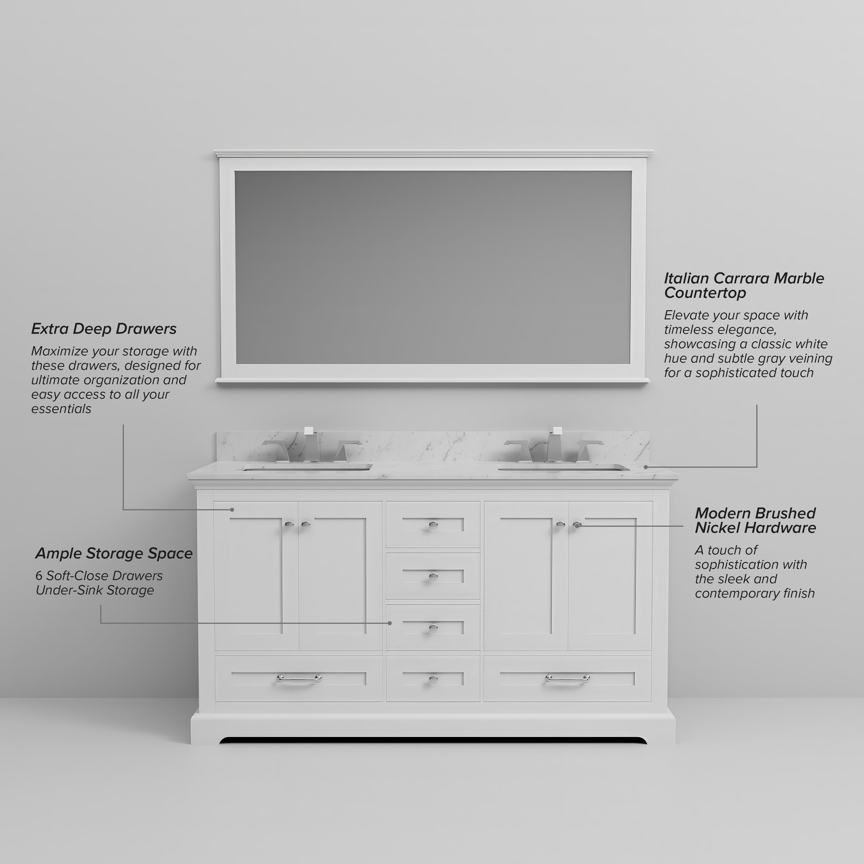 Dukes 60 in. W x 22 in. D White Double Bath Vanity