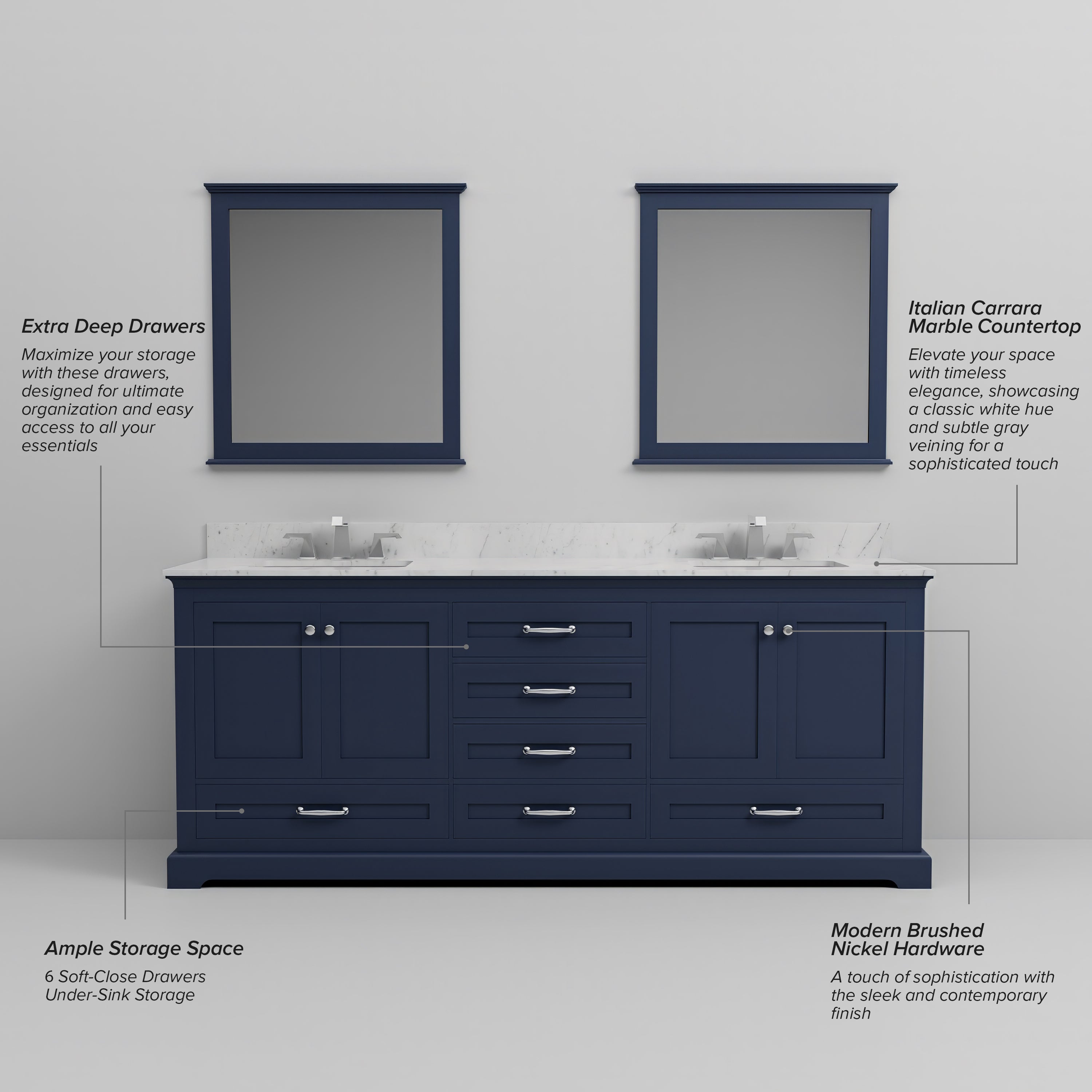 Dukes 80 in. W x 22 in. D Navy Blue Double Bath Vanity