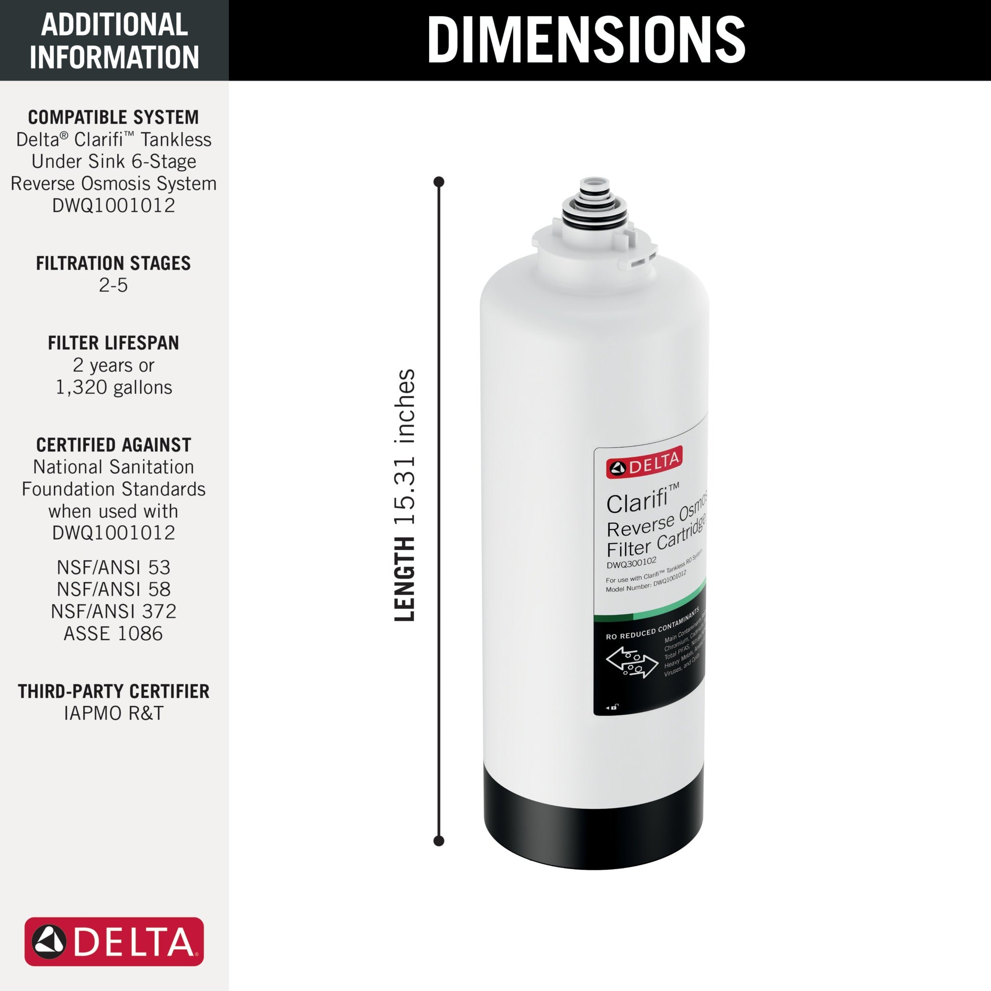 Delta Clarifi™ Reverse Osmosis Water Filter Replacement Cartridge