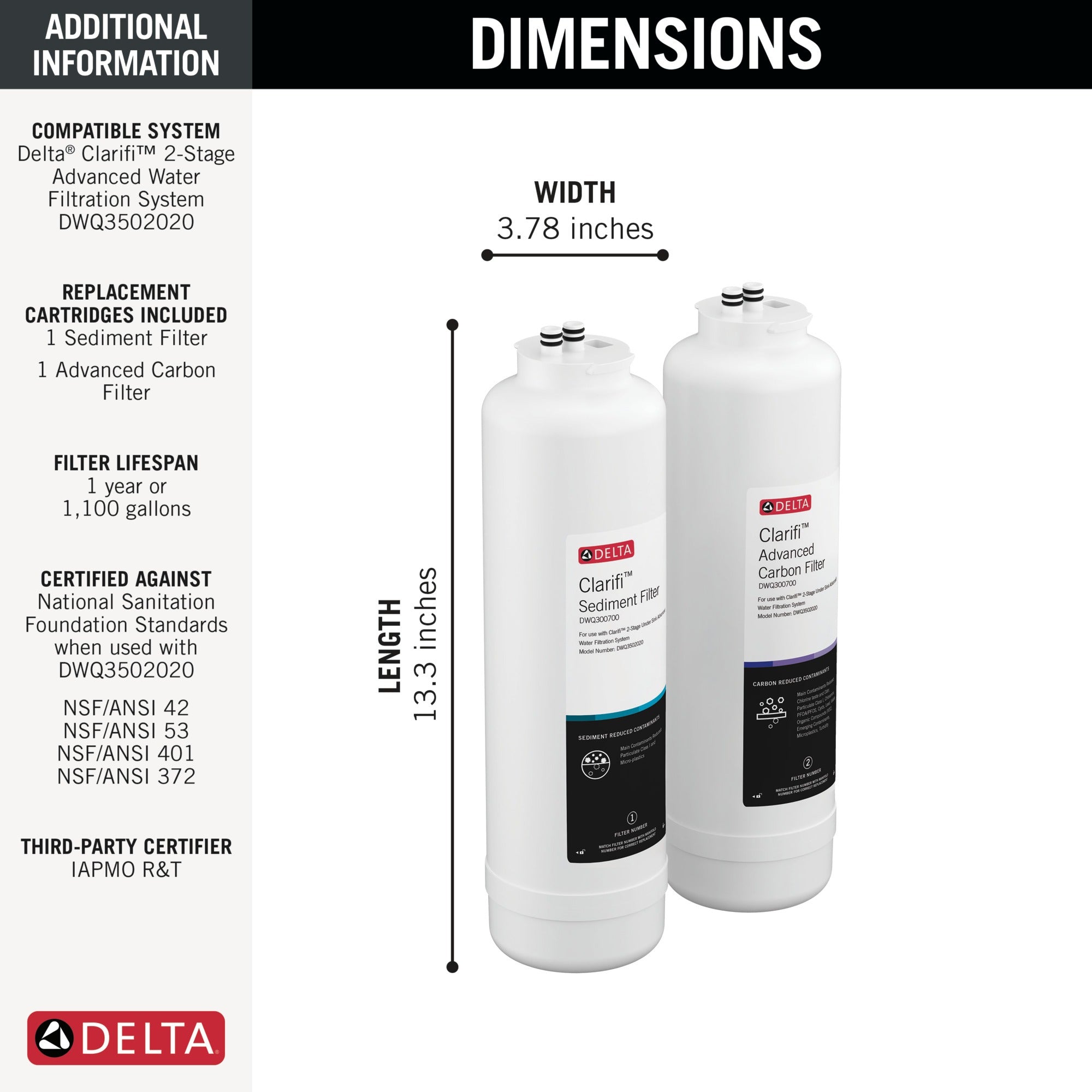 Delta Clarifi™ Sediment & Advanced Carbon Filter Replacement Pack