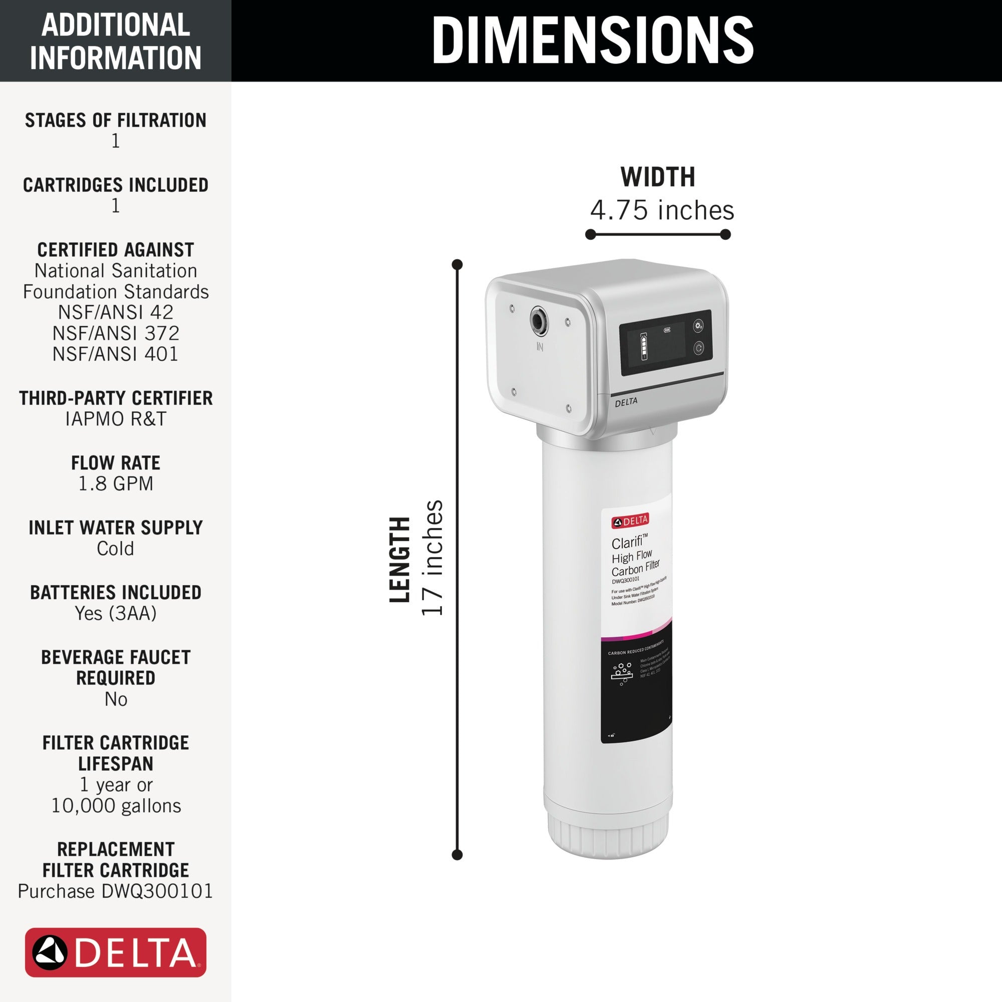 Delta Clarifi™ High Flow High Capacity Under Sink Water Filtration System