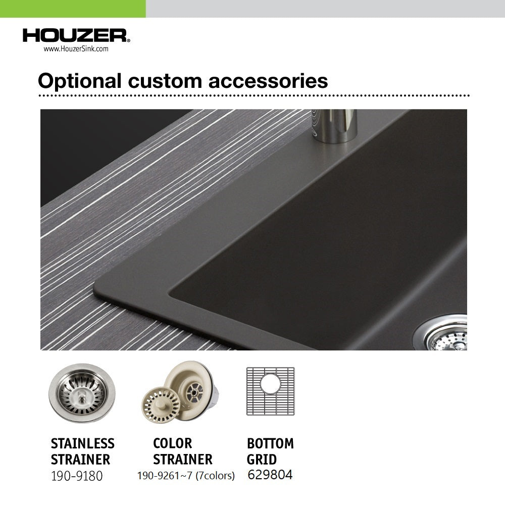 Houzer Quartztone 16" Granite Composite Dual Mount Single Bowl Bar Sink