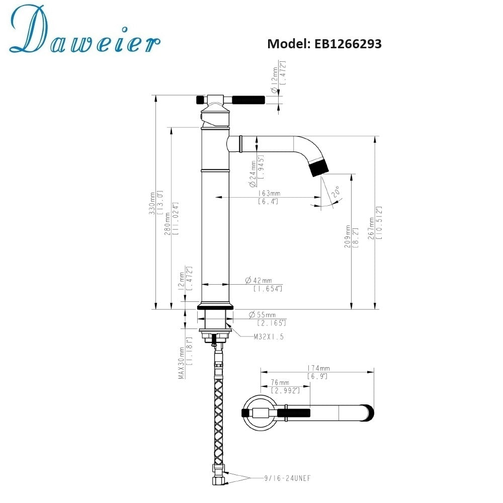 Daweier Single-Lever Tall Lavatory Faucet (Pop up drain not included) EB1266293BN