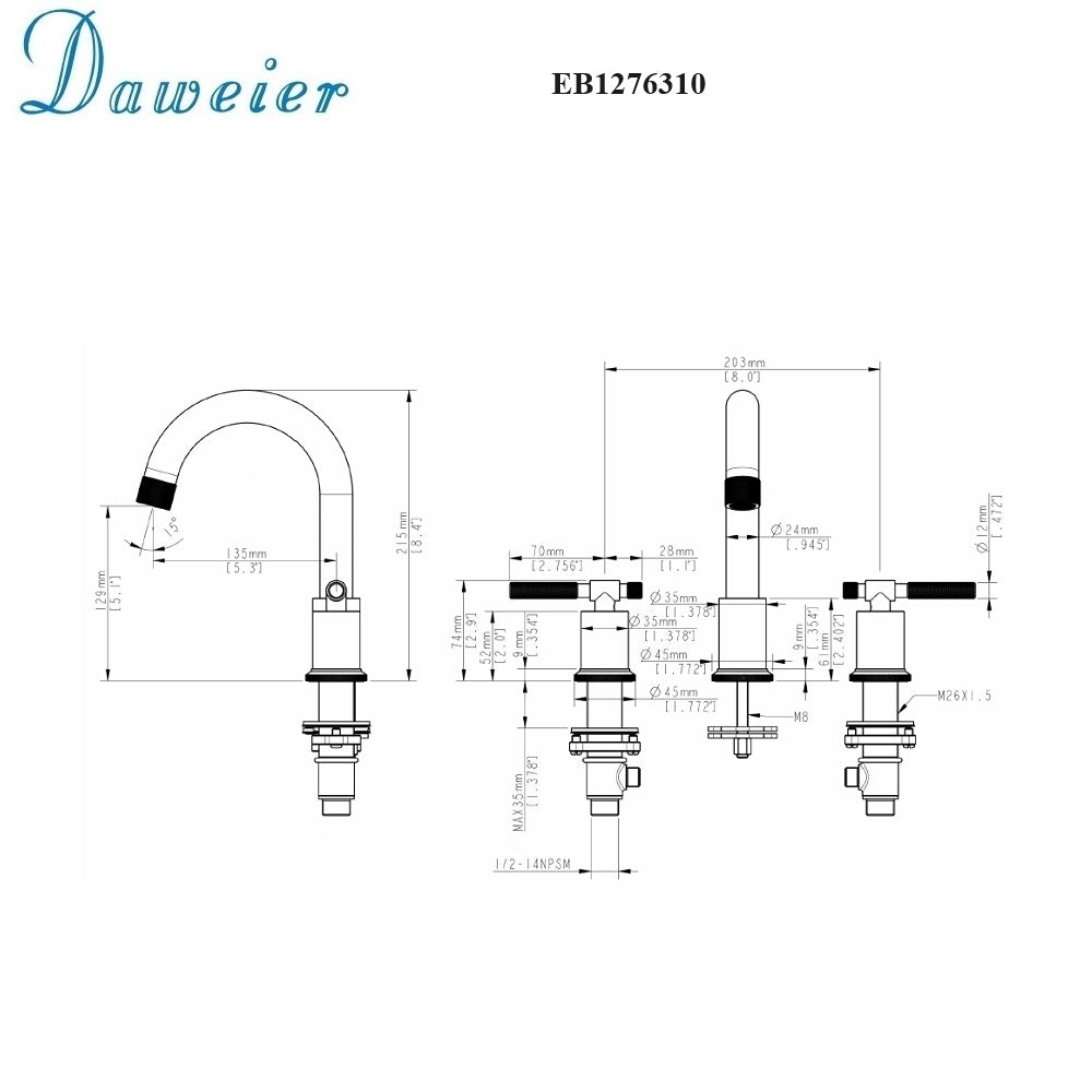 Daweier 8" Widespread Faucet with Lever Handles EB1276310MB