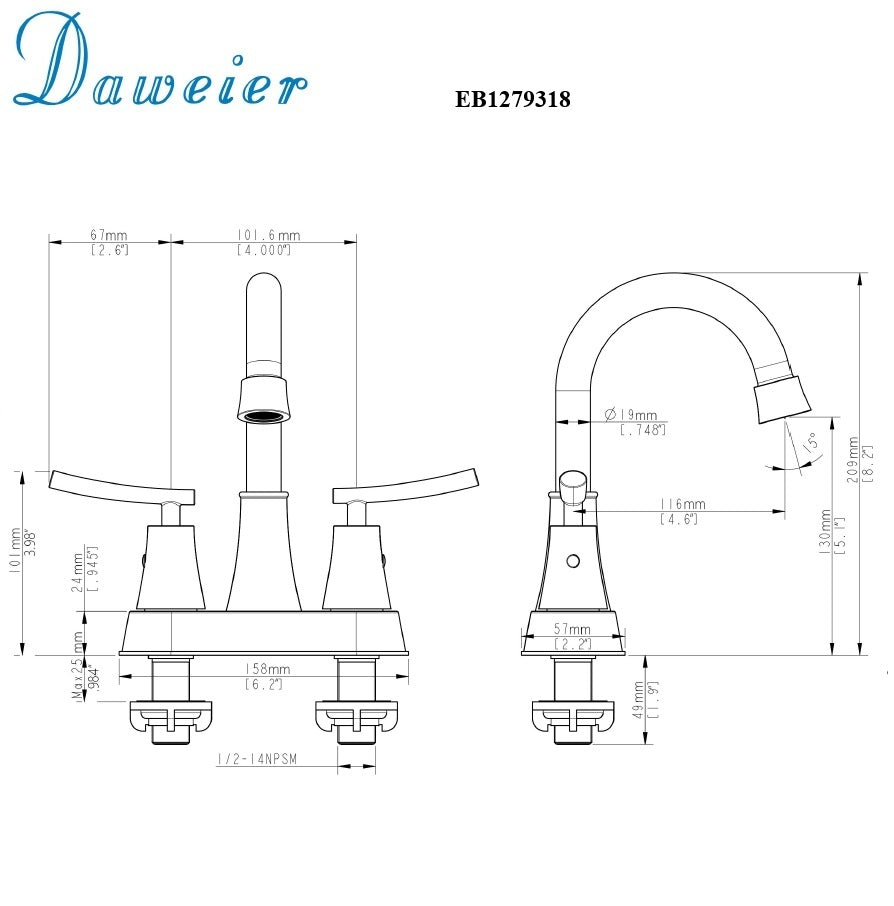 Daweier 4" Centerset Lavatory Faucet with Lever Handles EB1279318BN
