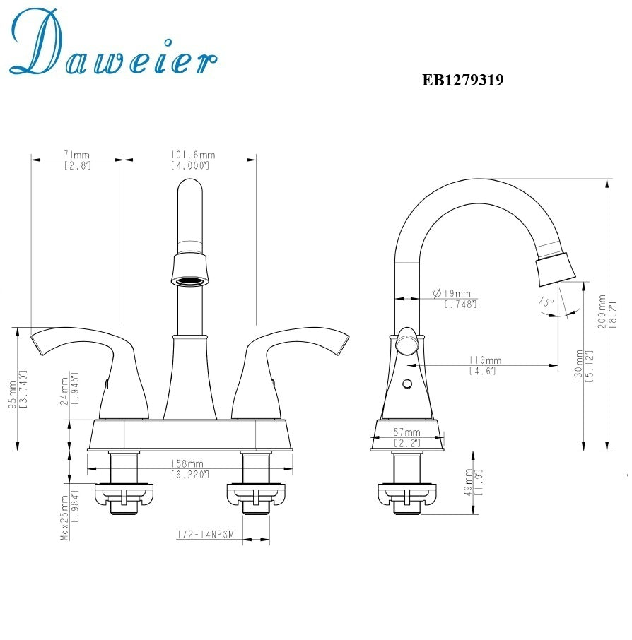 Daweier 4" Centerset Lavatory Faucet with Lever Handles EB1279319C