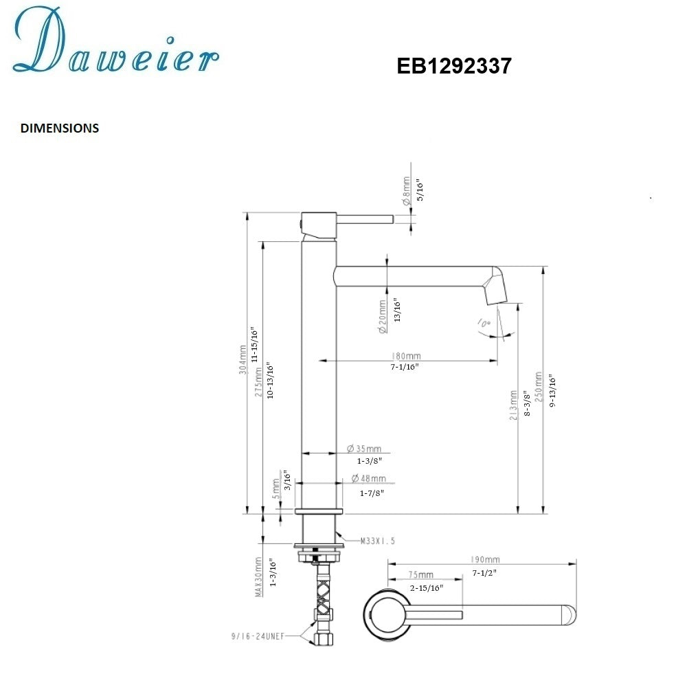 Daweier Single-Lever Tall Lavatory Faucet EB1292337GMB
