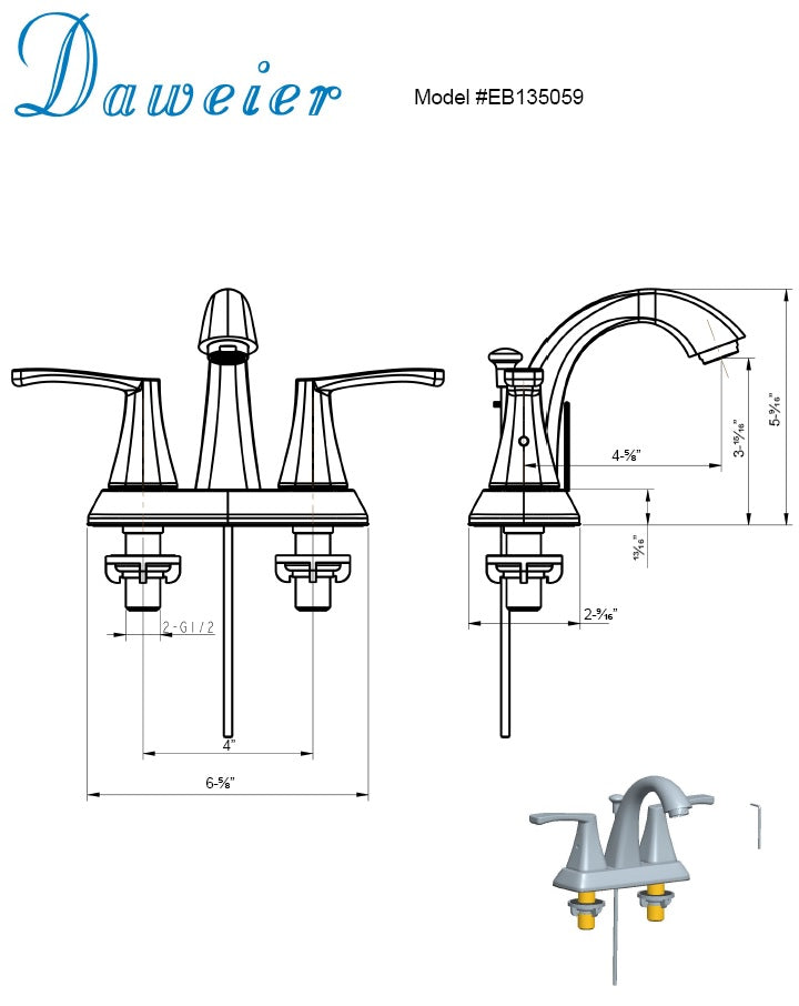 Daweier 4" Centerset Lavatory Faucet with Lever Handles EB135059BN