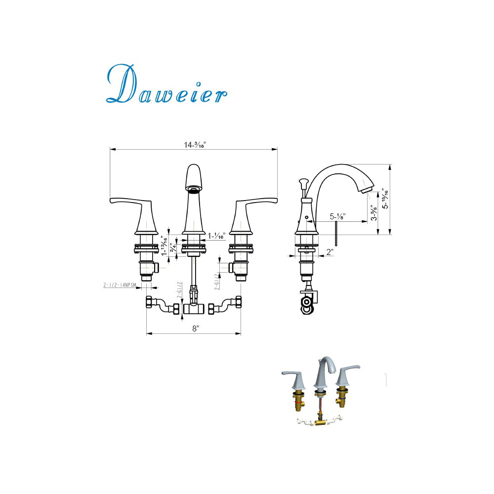 Daweier 8" Widespread Faucet with Lever Handles EB135159ORB