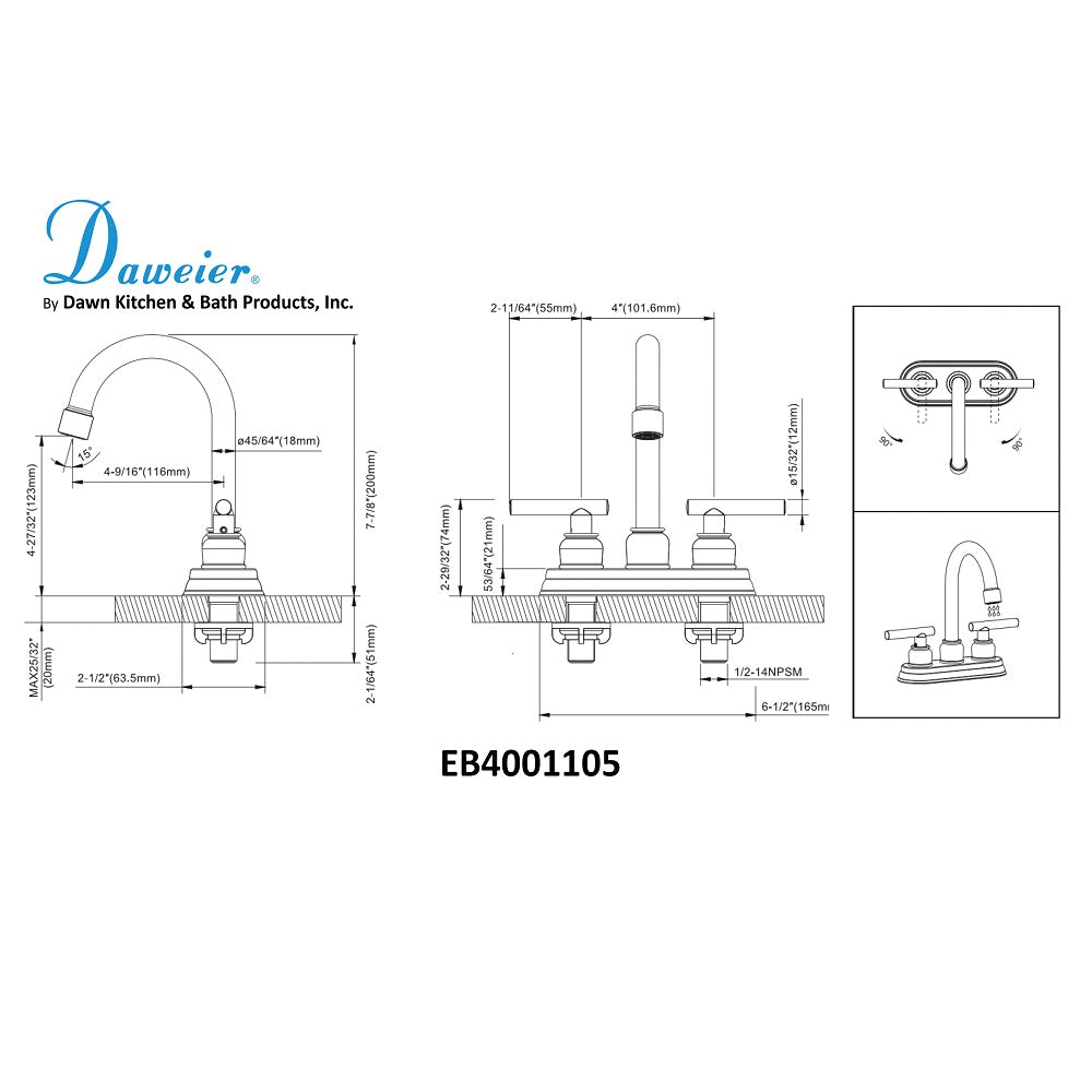 Daweier 4" Centerset Lavatory Faucet with Lever Handles EB4001105BN