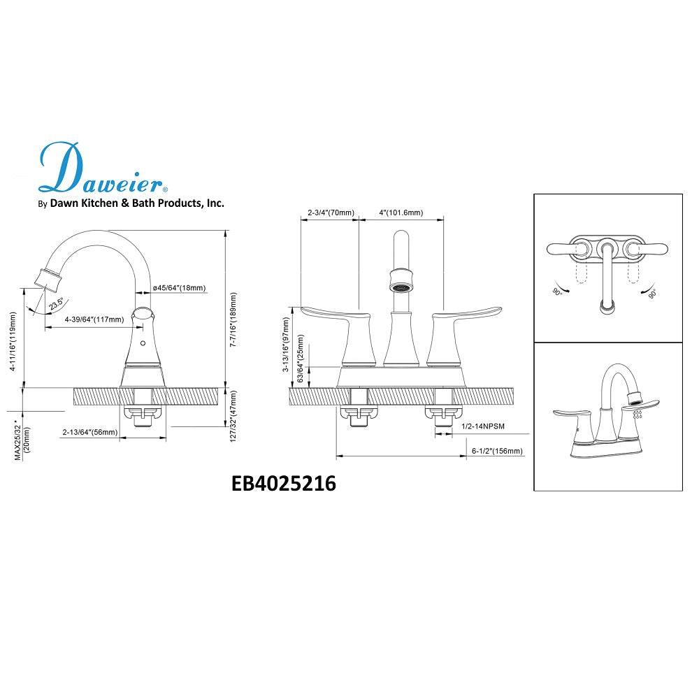 Daweier 4" Centerset Lavatory Faucet with Lever Handles EB4025216CB