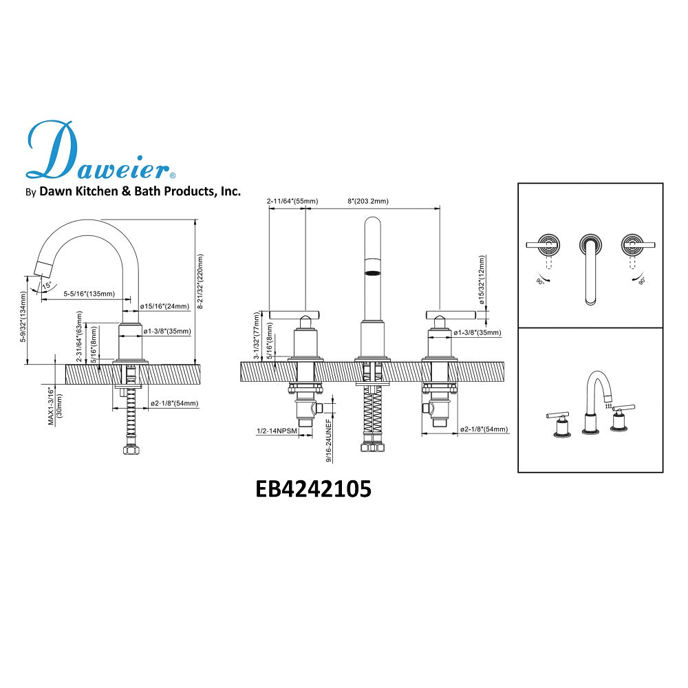 Daweier 8" Widespread Lavatory Faucet with Lever Handles EB4242105C
