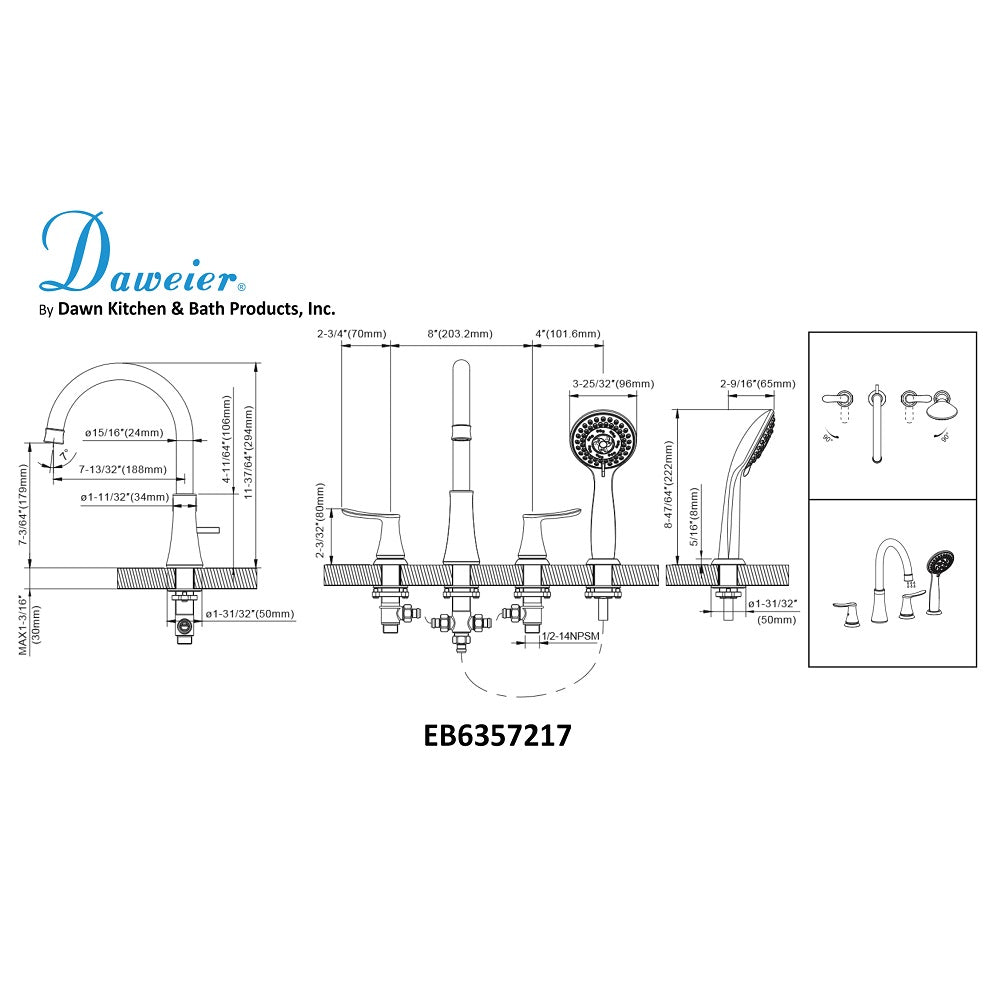Daweier 8" Widespread Lavatory Faucet with Lever Handles EB6357217BN