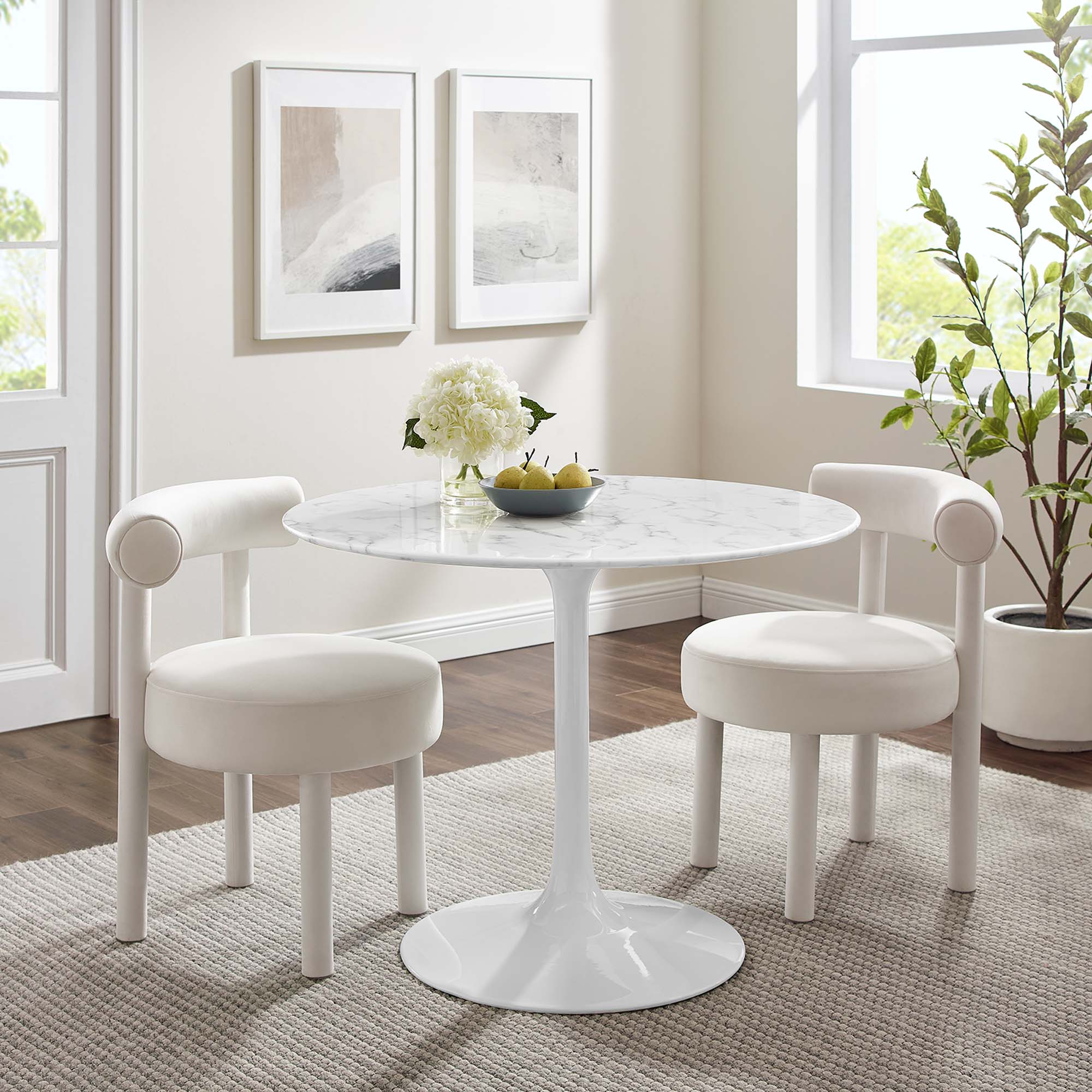 Modway Lippa 40" Round Faux Marble Dining Table