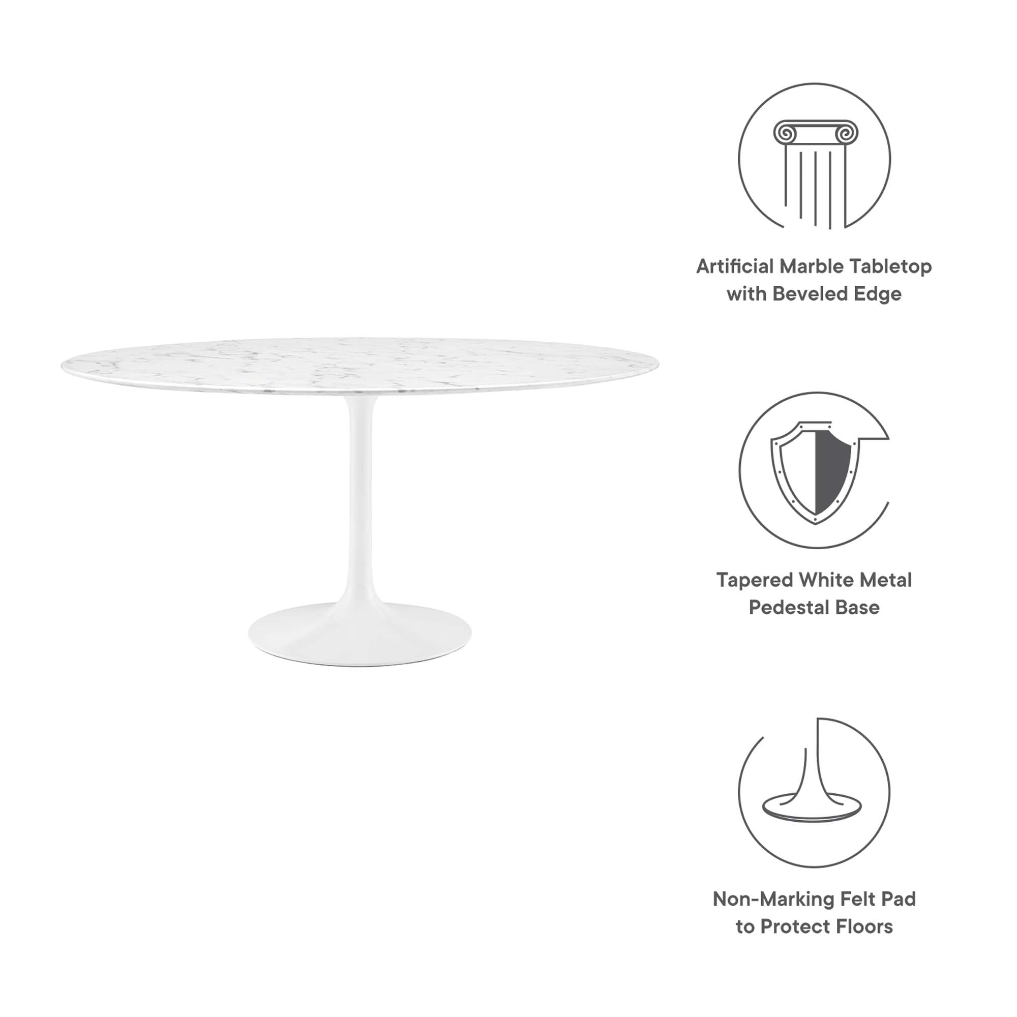 Modway Lippa 60" Round Faux Marble Dining Table
