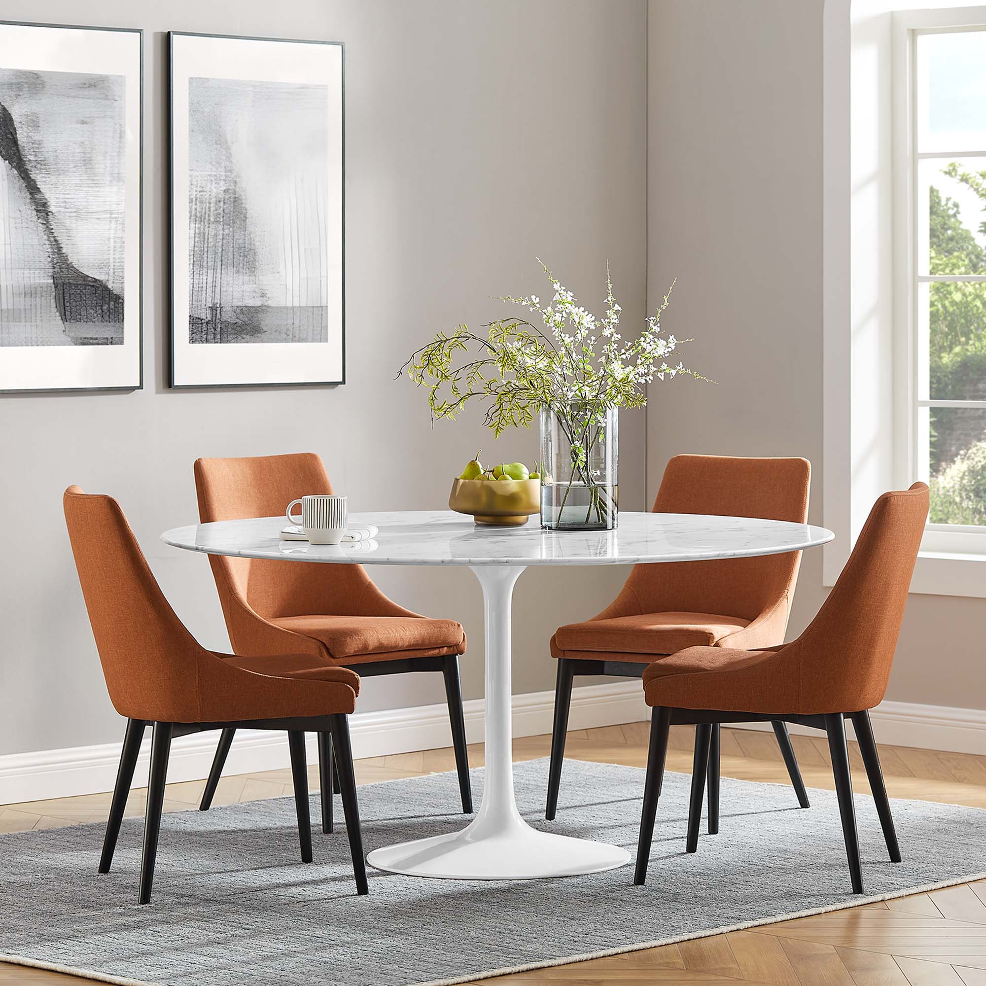 Modway Lippa 60" Round Faux Marble Dining Table