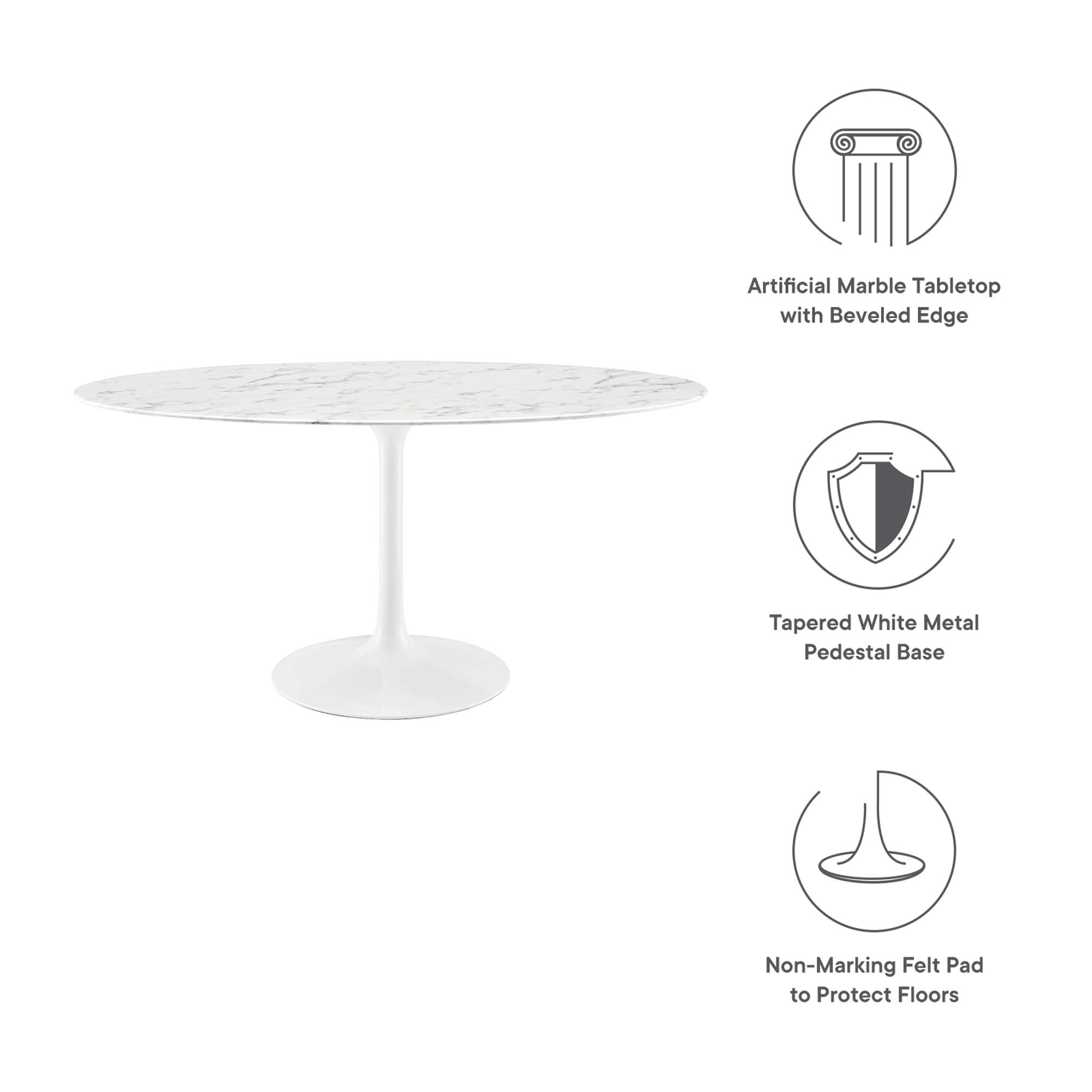 Modway Lippa 60" Oval Faux Marble Dining Table