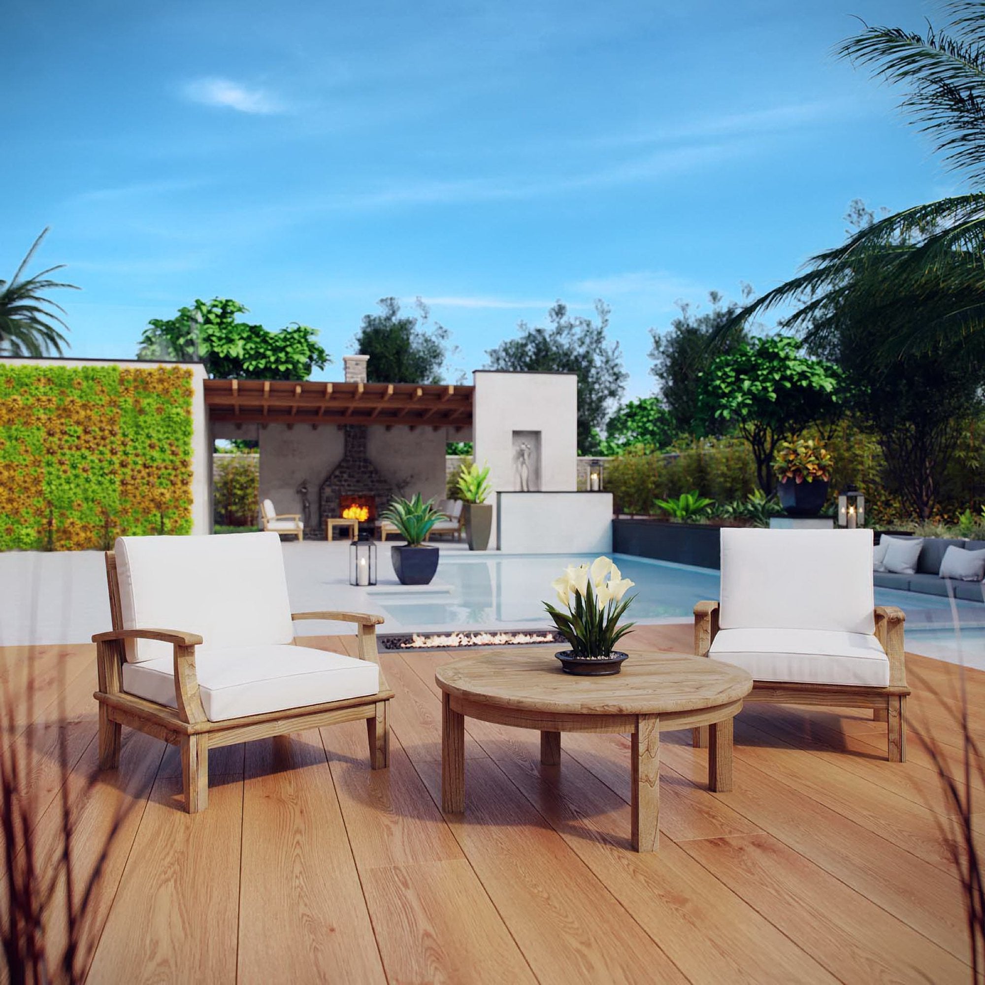 Modway Marina 3 Piece Outdoor Patio Teak Set