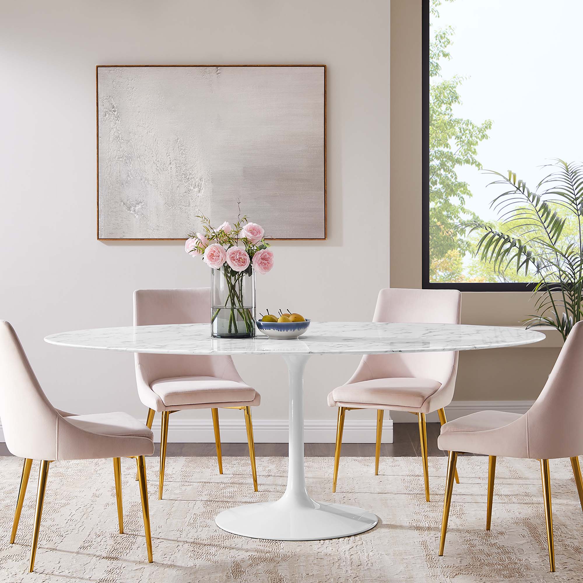 Modway Lippa 78" Oval Faux Marble Dining Table