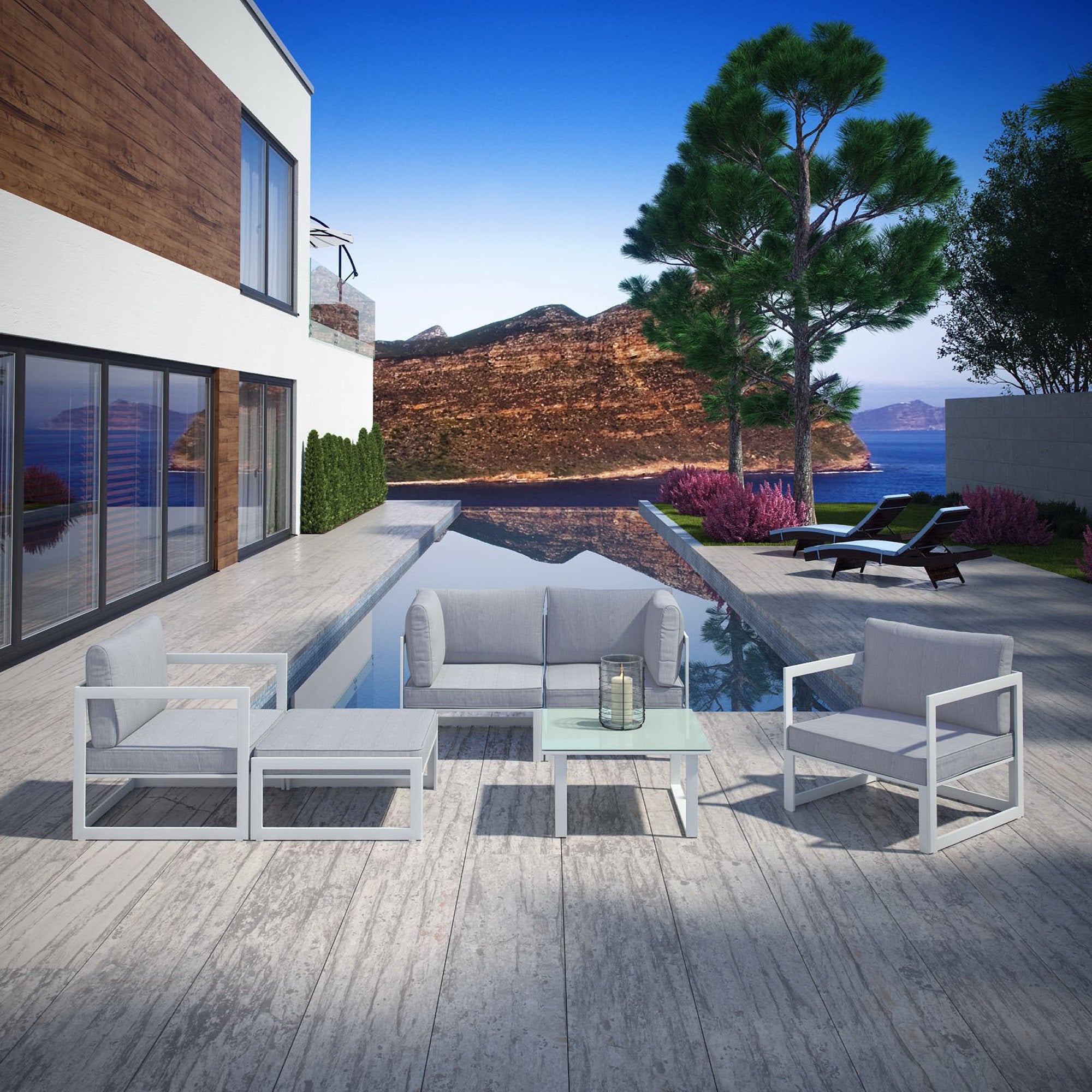 Modway Fortuna 6 Piece Outdoor Patio Sectional Sofa Set