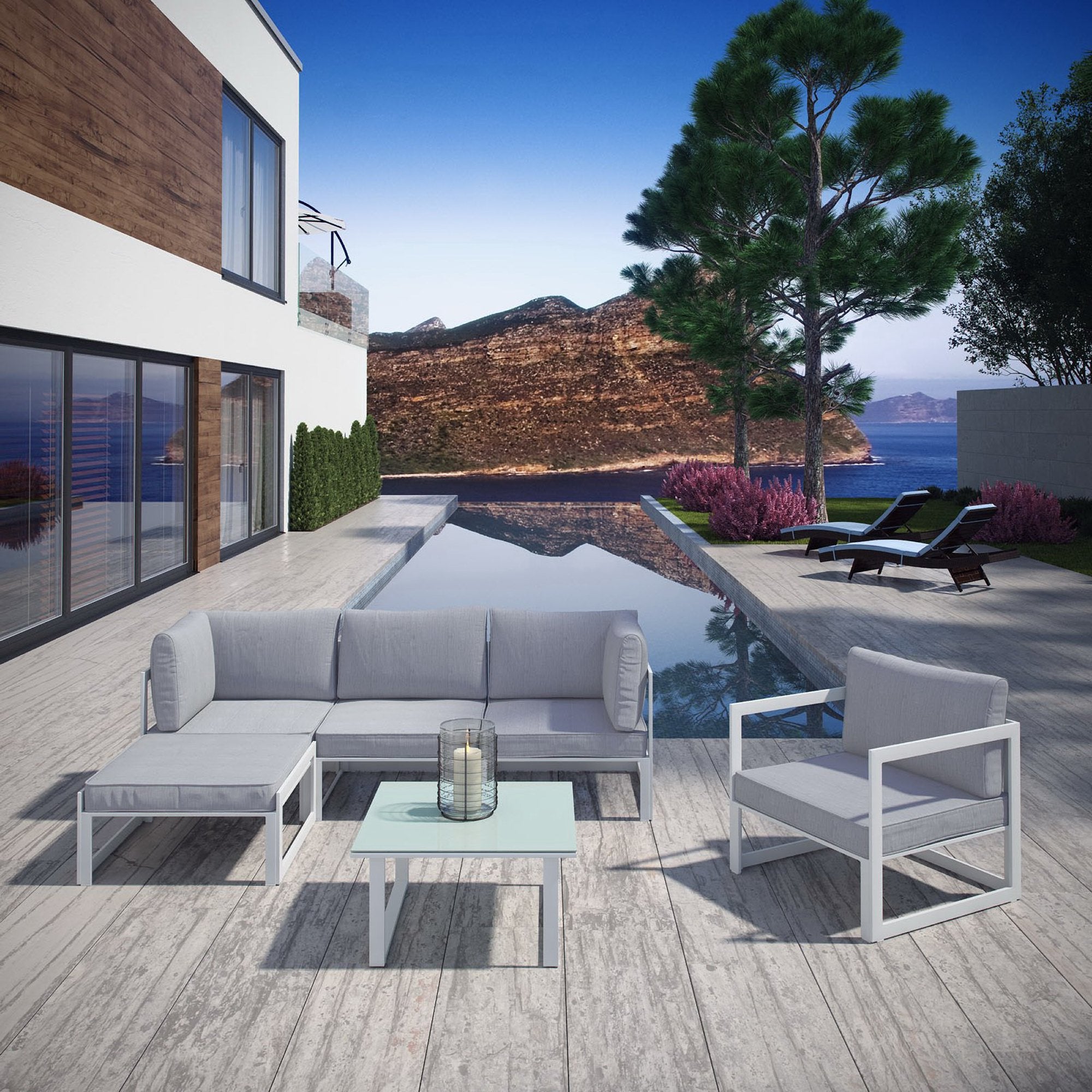 Modway Fortuna 6 Piece Outdoor Patio Sectional Sofa Set