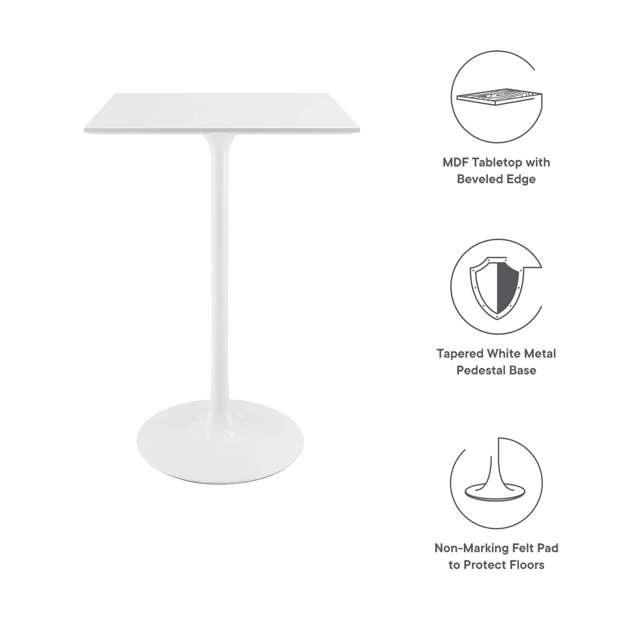 Modway Lippa 28" Square Wood Bar Table