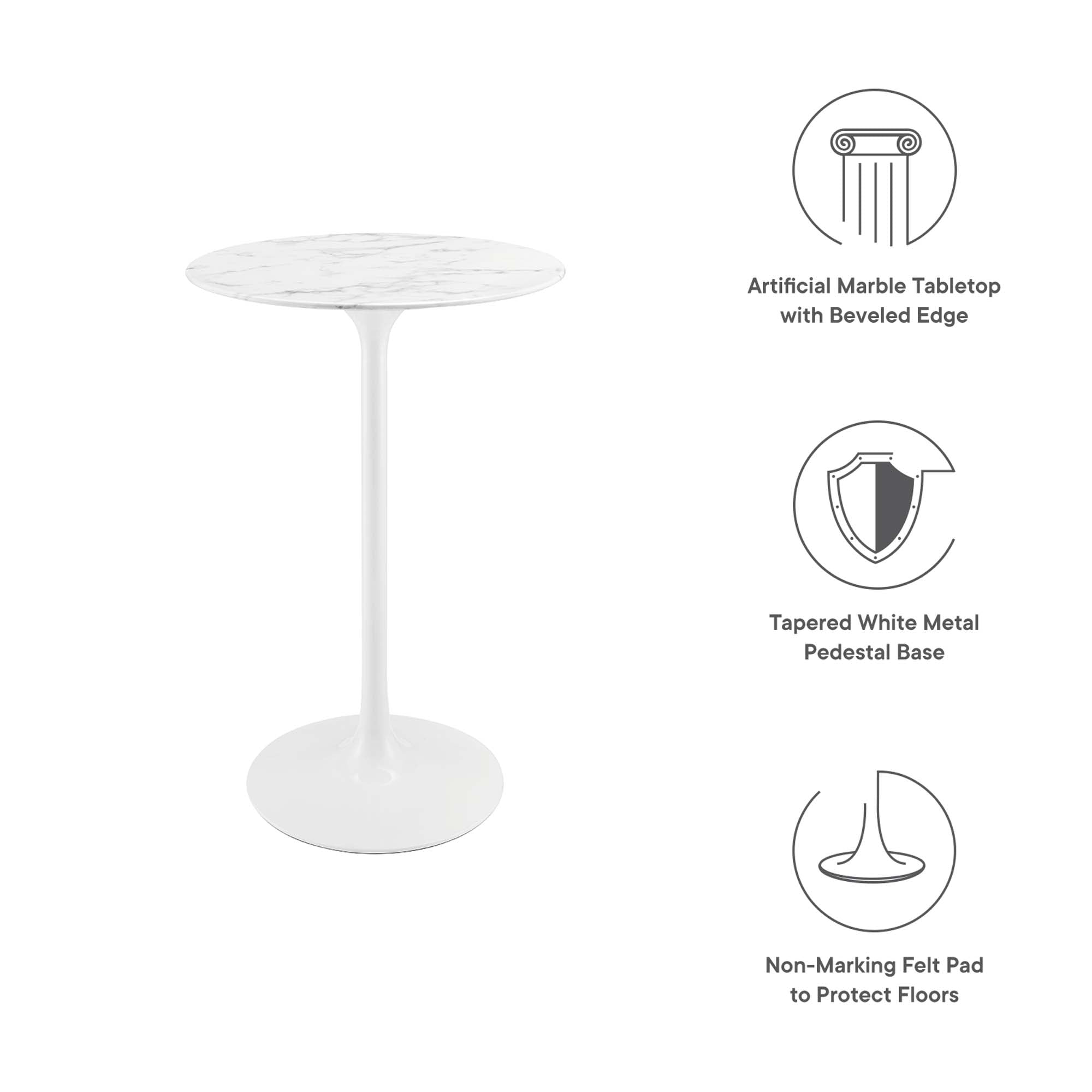 Modway Lippa 28" Round Faux Marble Bar Table