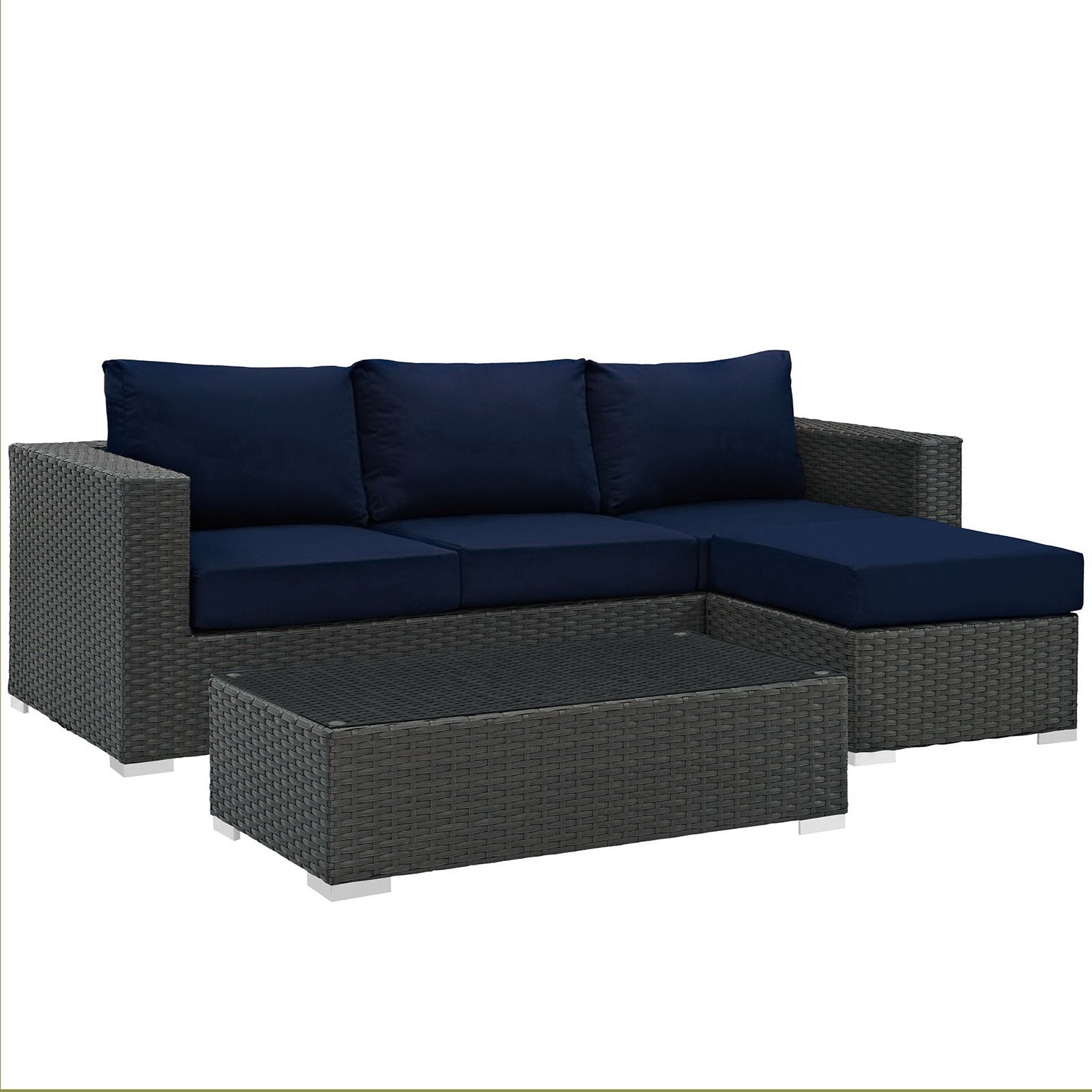 Modway Sojourn 3 Piece Outdoor Patio Sunbrella® Sectional Set