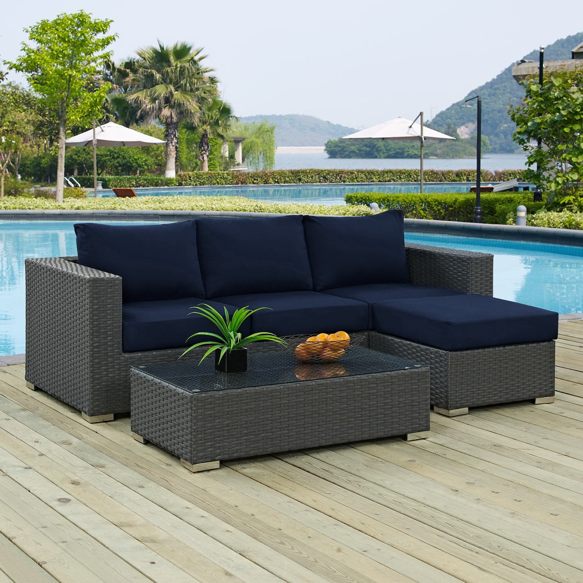 Modway Sojourn 3 Piece Outdoor Patio Sunbrella® Sectional Set