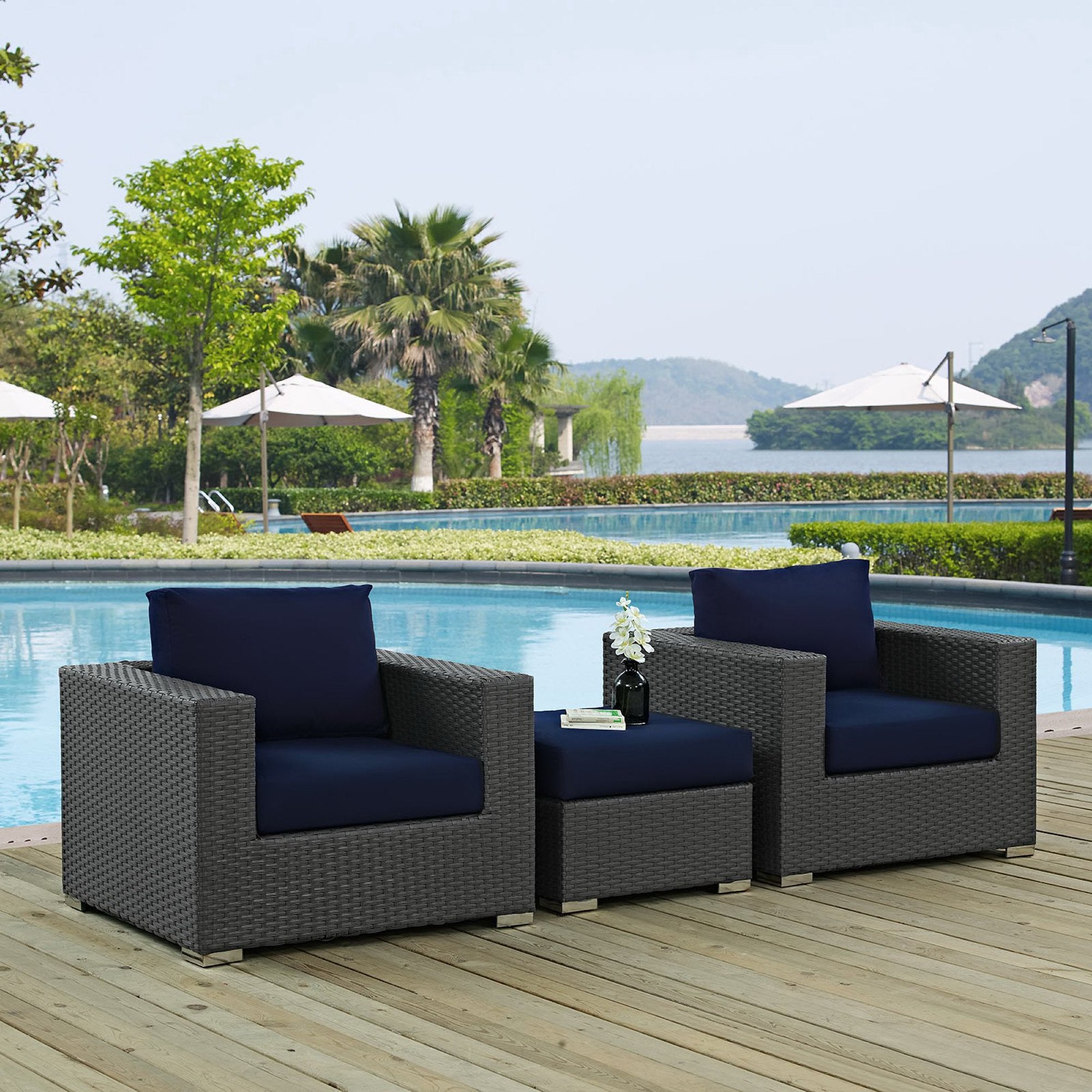 Modway Sojourn 3 Piece Outdoor Patio Sunbrella® Sectional Set