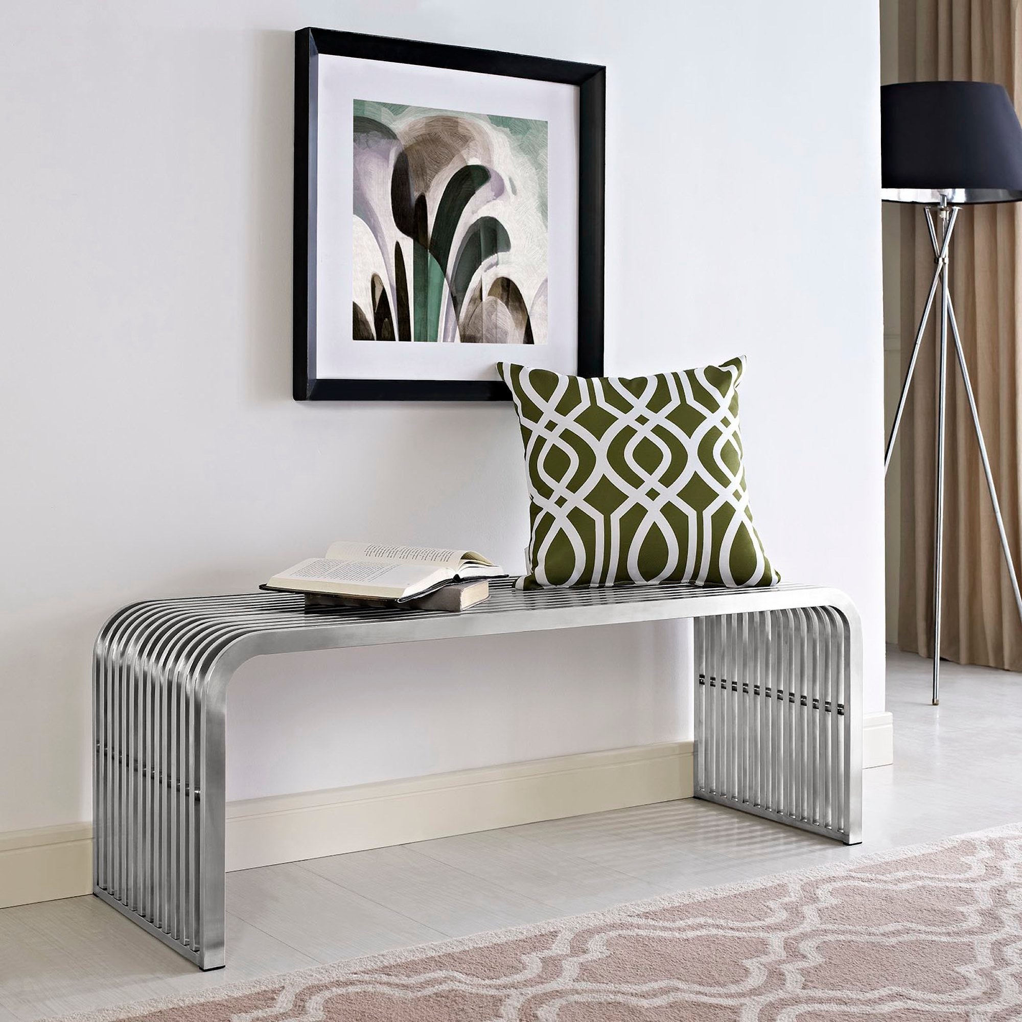 Modway Pipe 47" Stainless Steel Bench