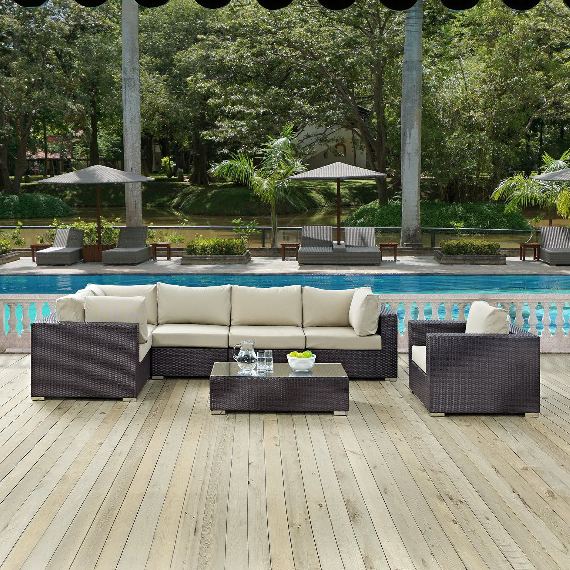 Modway Convene 7 Piece Outdoor Patio Sectional Set