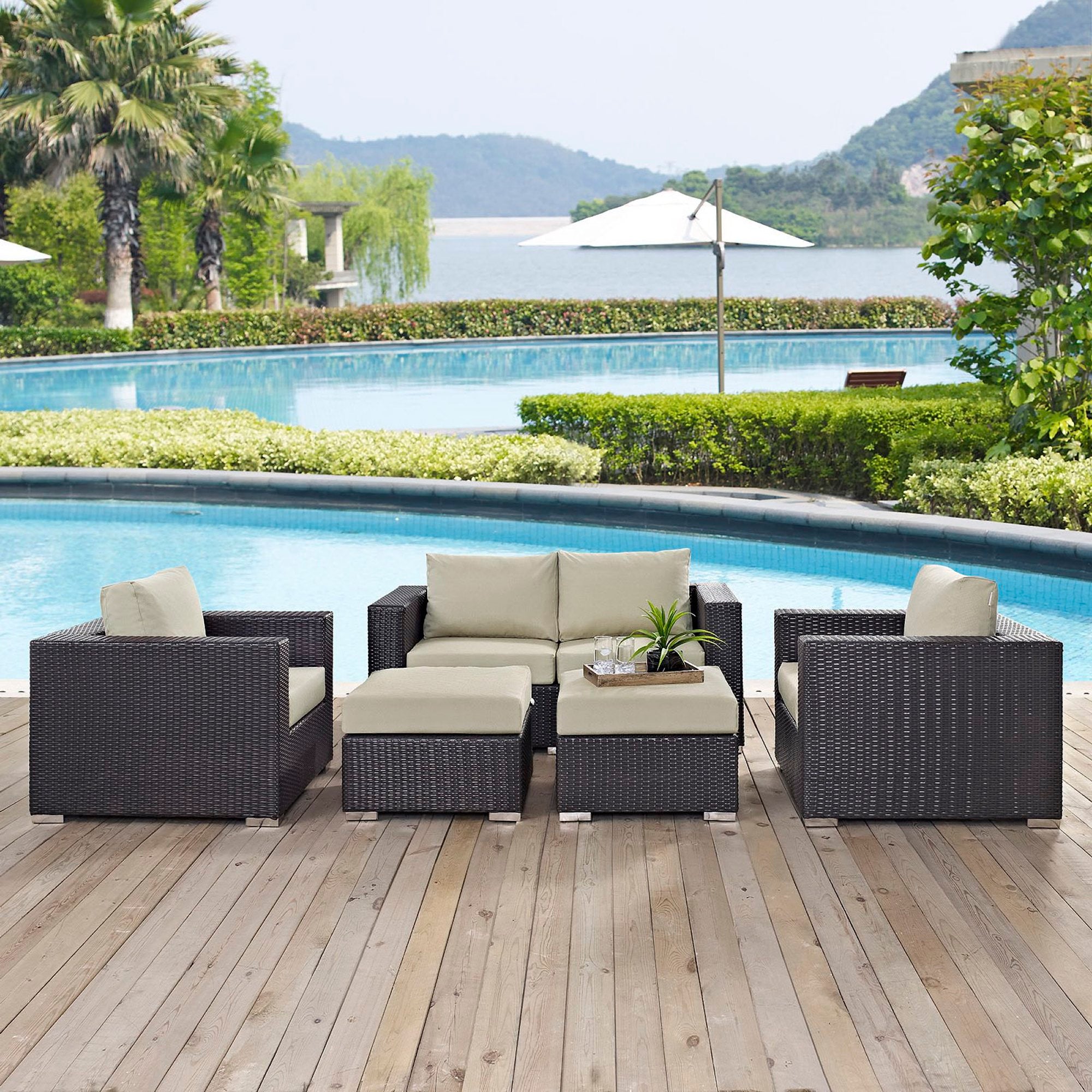 Modway Convene 5 Piece Outdoor Patio Sofa Set