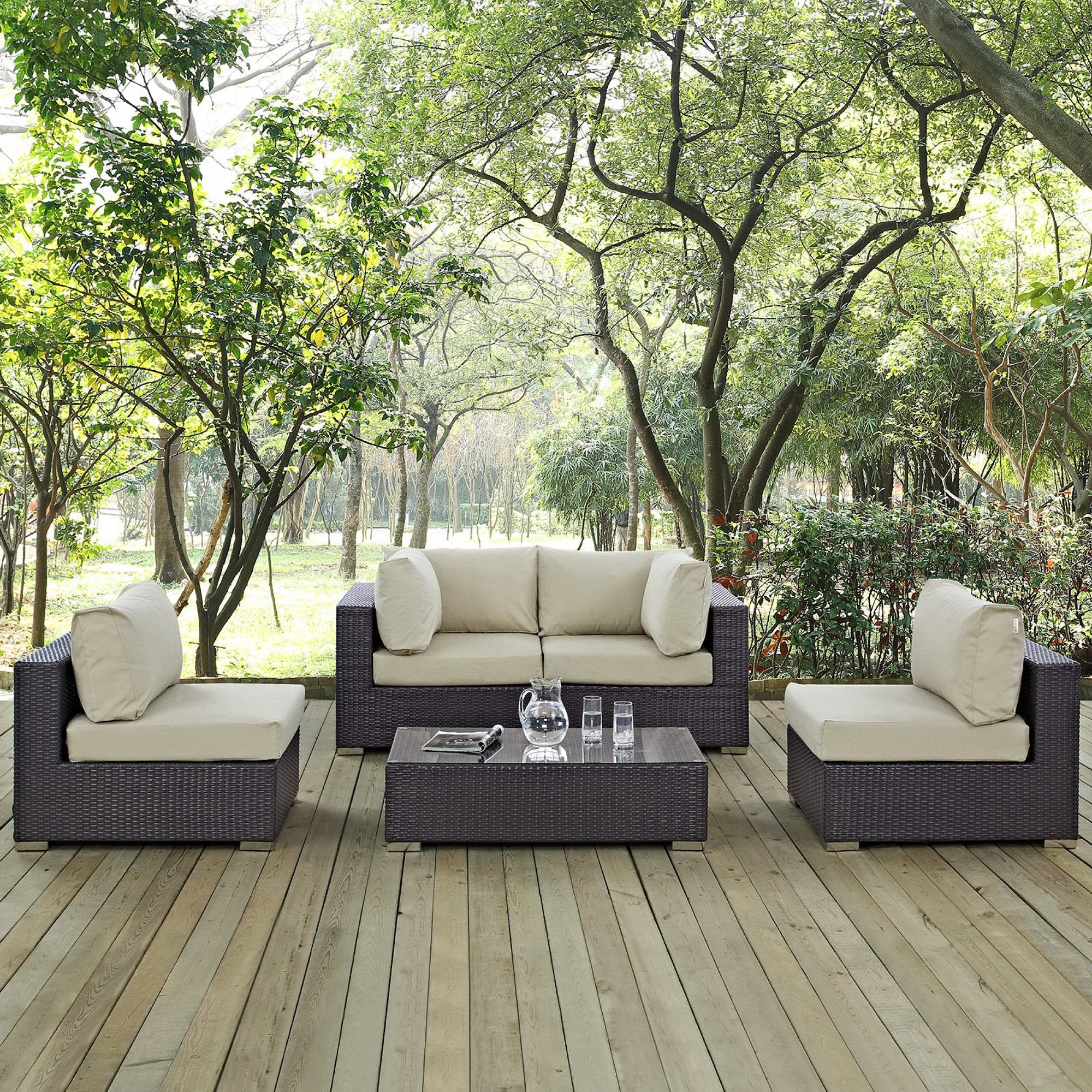 Modway Convene 5 Piece Outdoor Patio Sectional Set